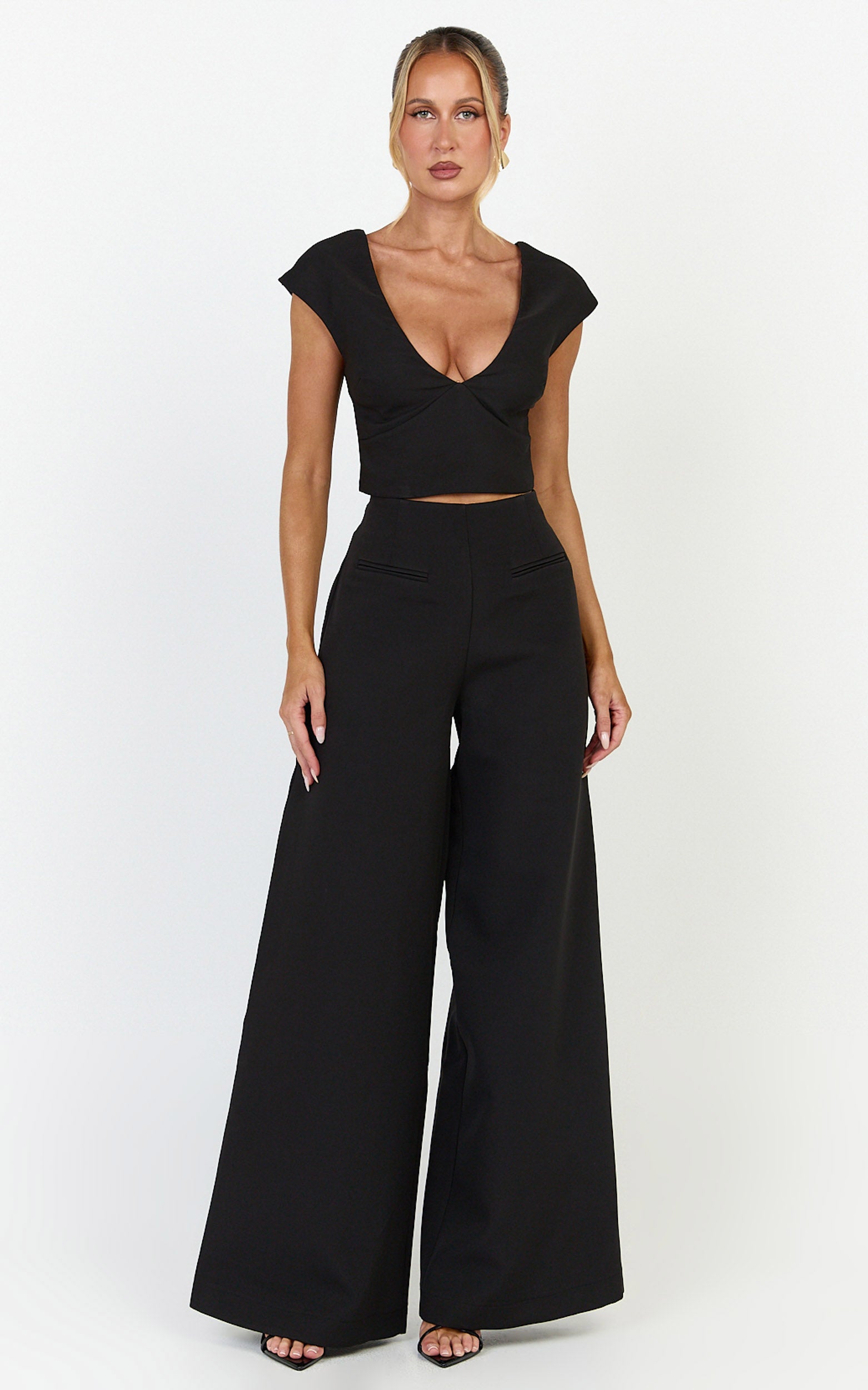 Lilo Pants - High Waisted Wide Leg Pants in Black - View 3