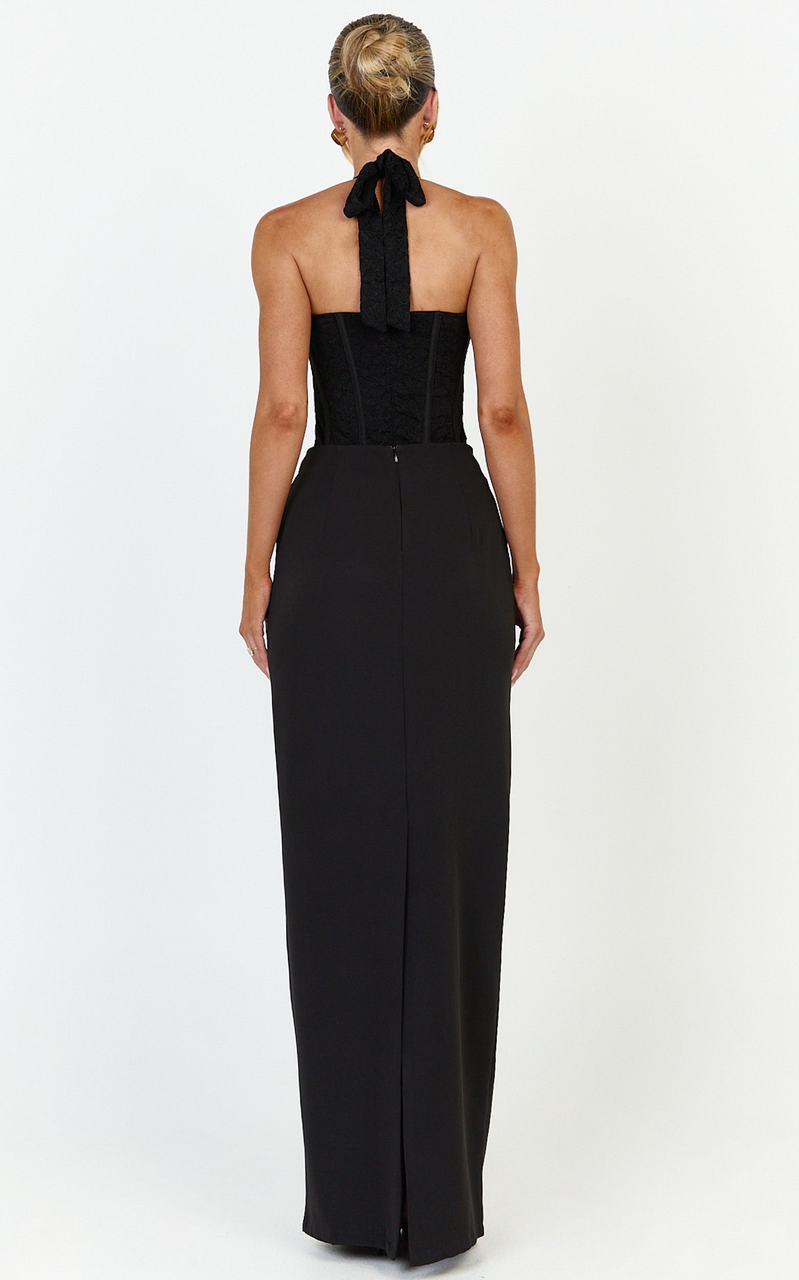 Malia Bodysuit - Lace Corset Halter Bodysuit in Black - View 6