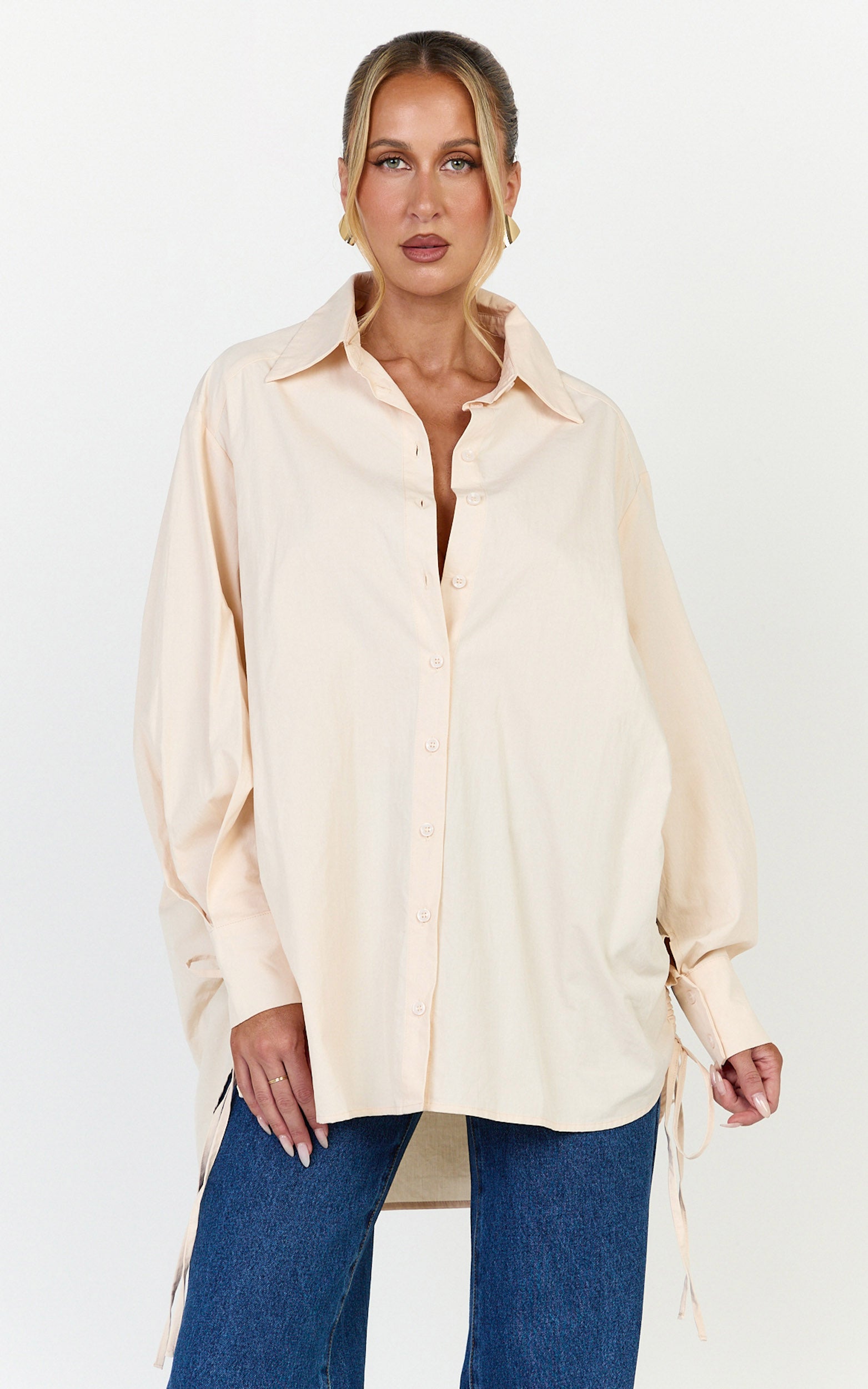 Kalpena Shirt - Ruched Side Oversized Shirt in Neutral - View 4