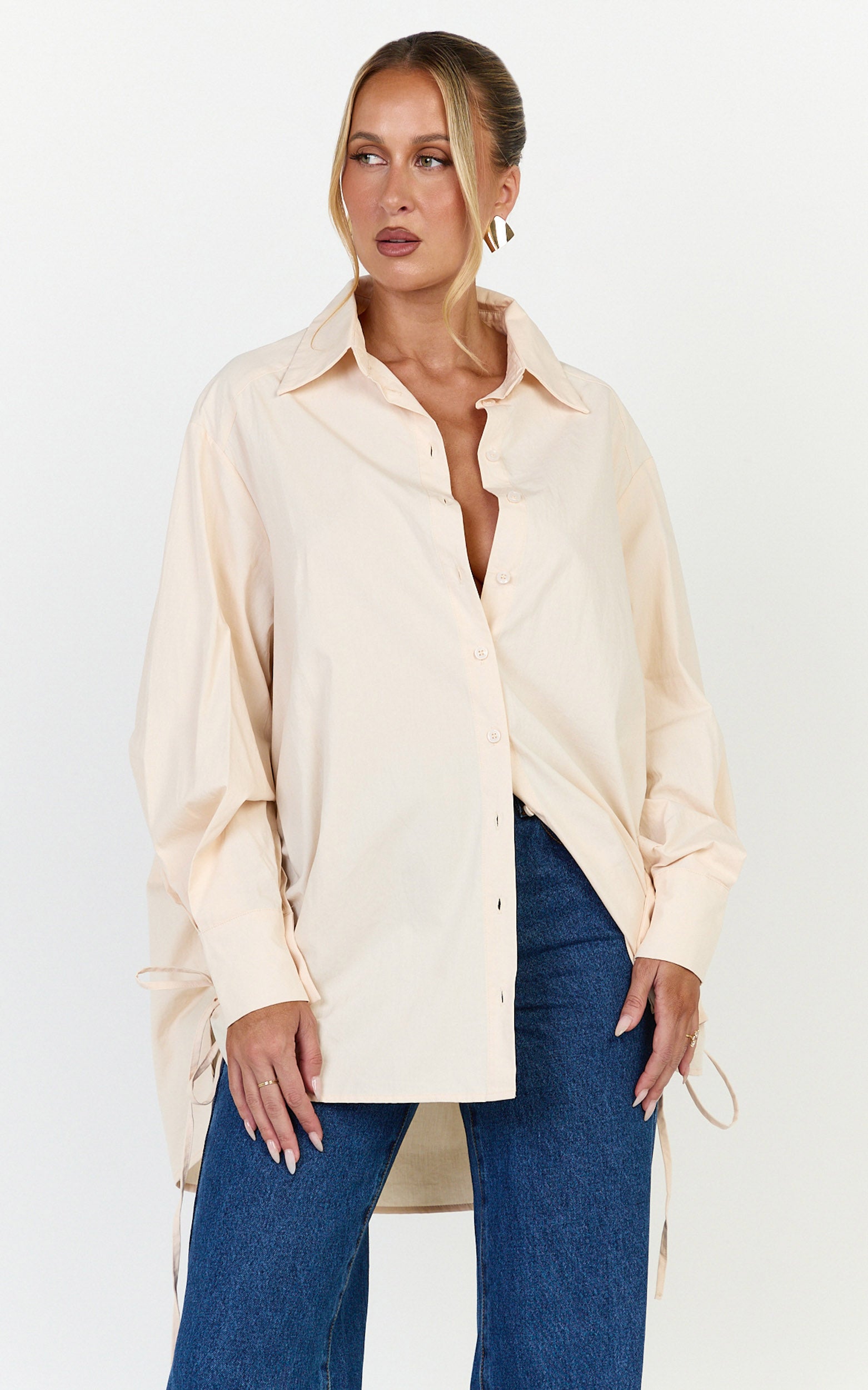 Kalpena Shirt - Ruched Side Oversized Shirt in Neutral - View 2