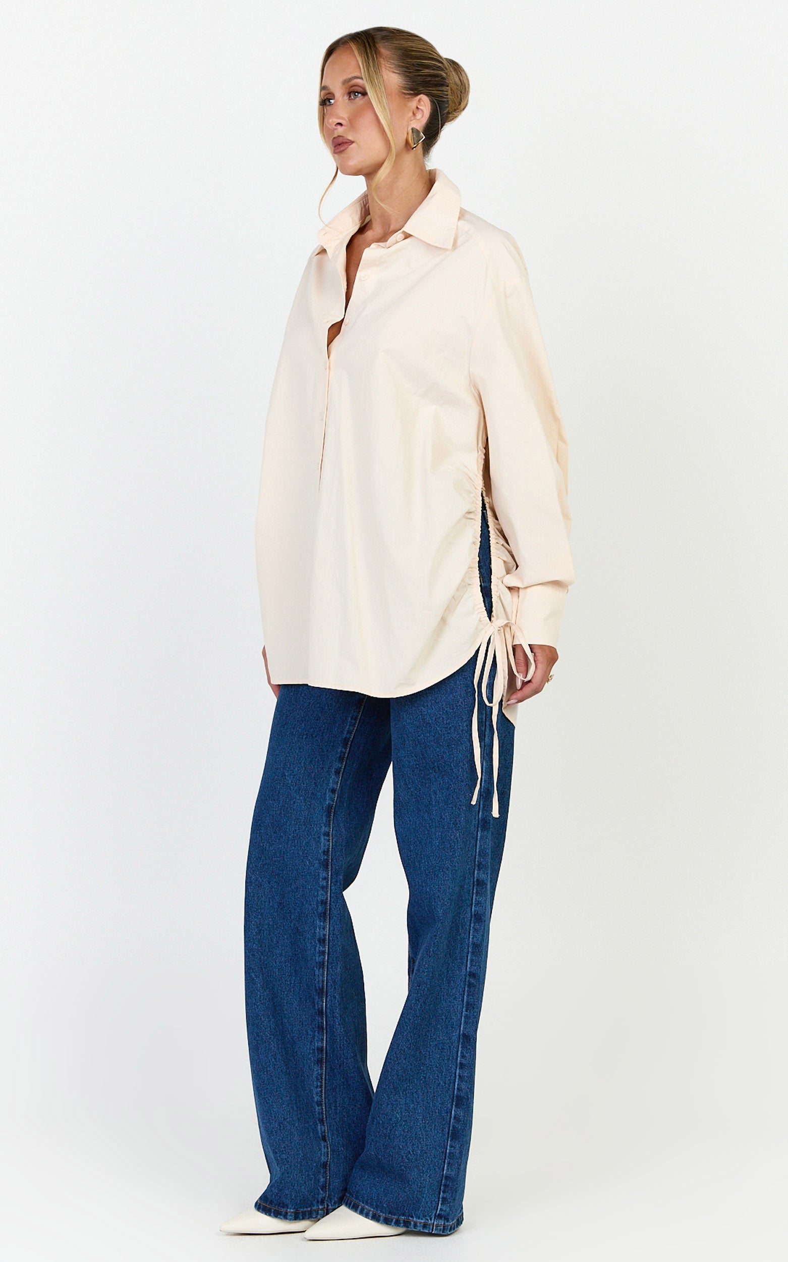 Kalpena Shirt - Ruched Side Oversized Shirt in Neutral - View 3