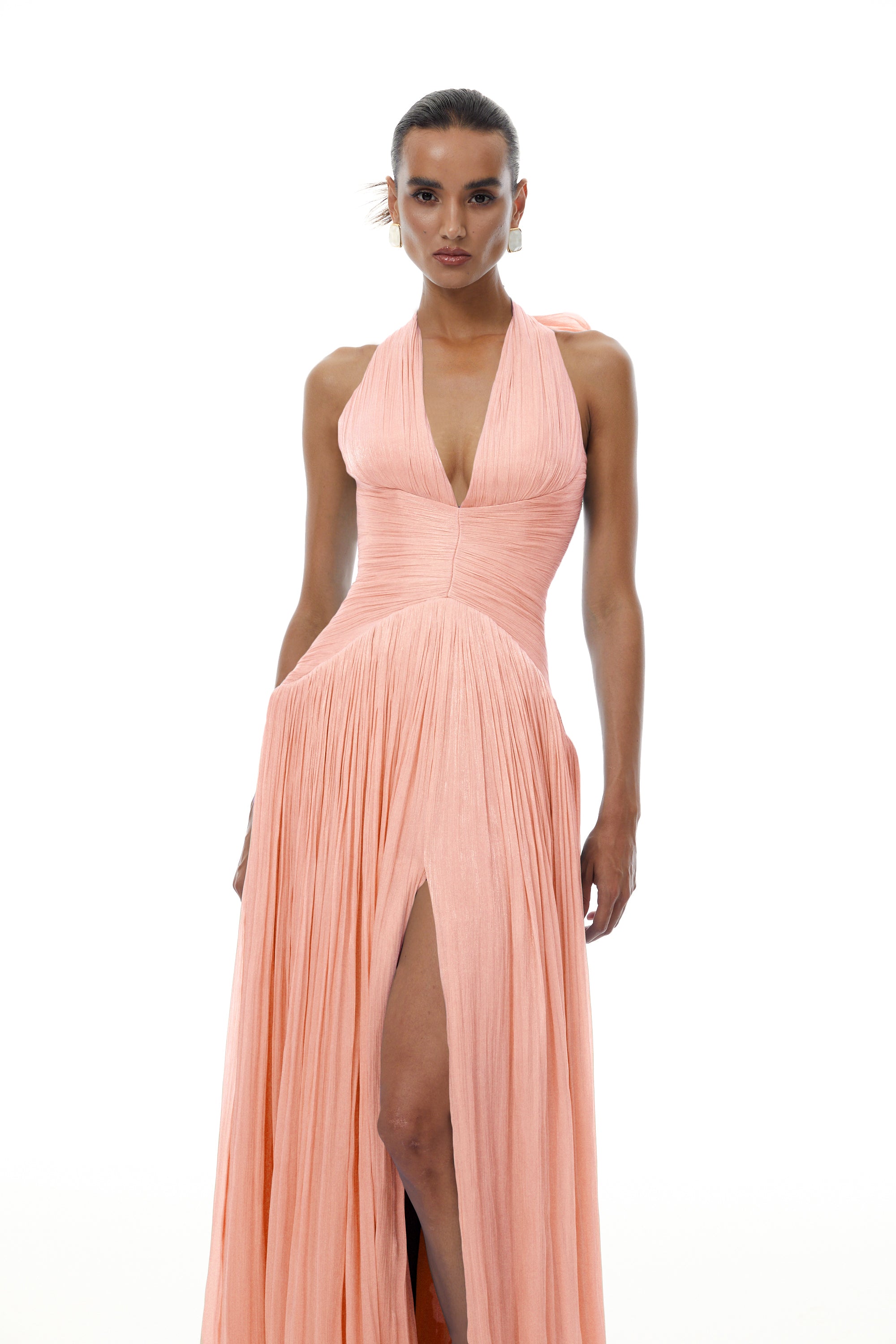 Térébenthine Pink Glossy Gathered Maxi Dress