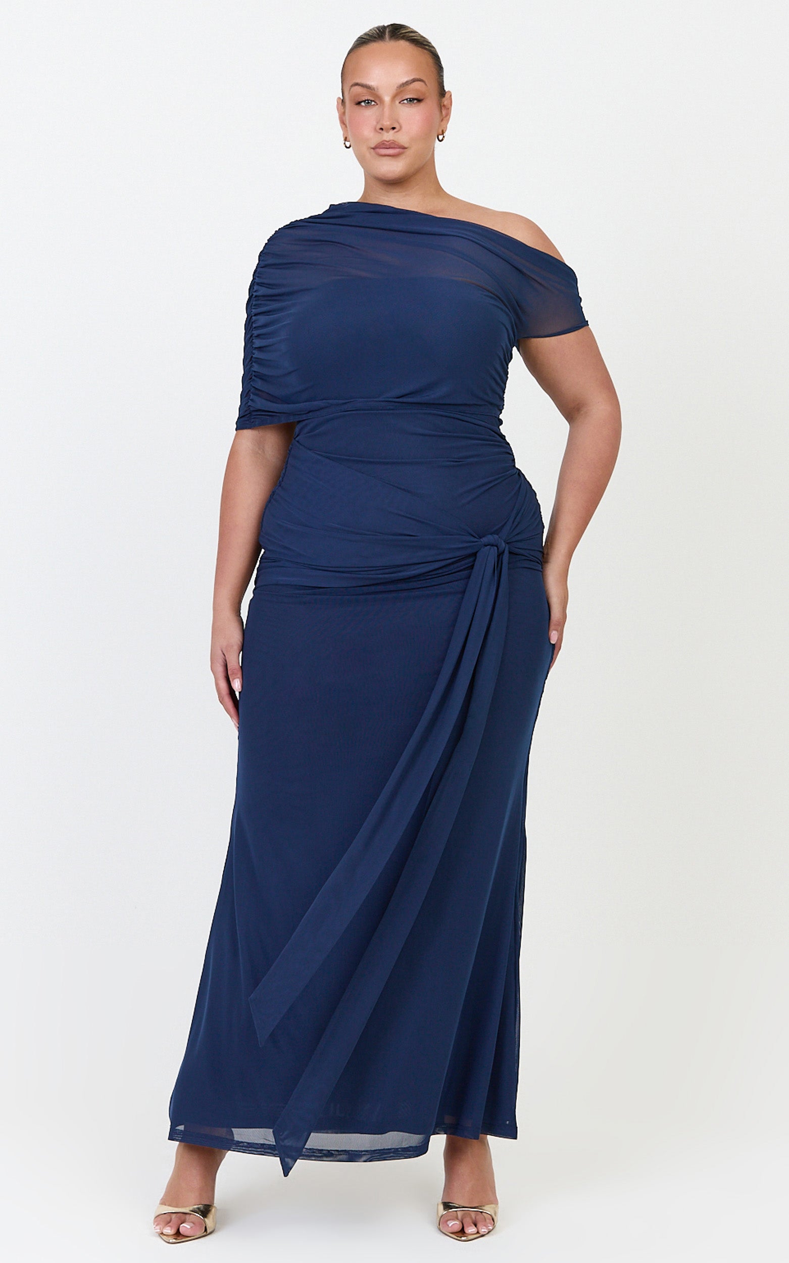 Nicolette Maxi Dress - Cape Sleeve Off Shoulder Dress in Navy - View 6