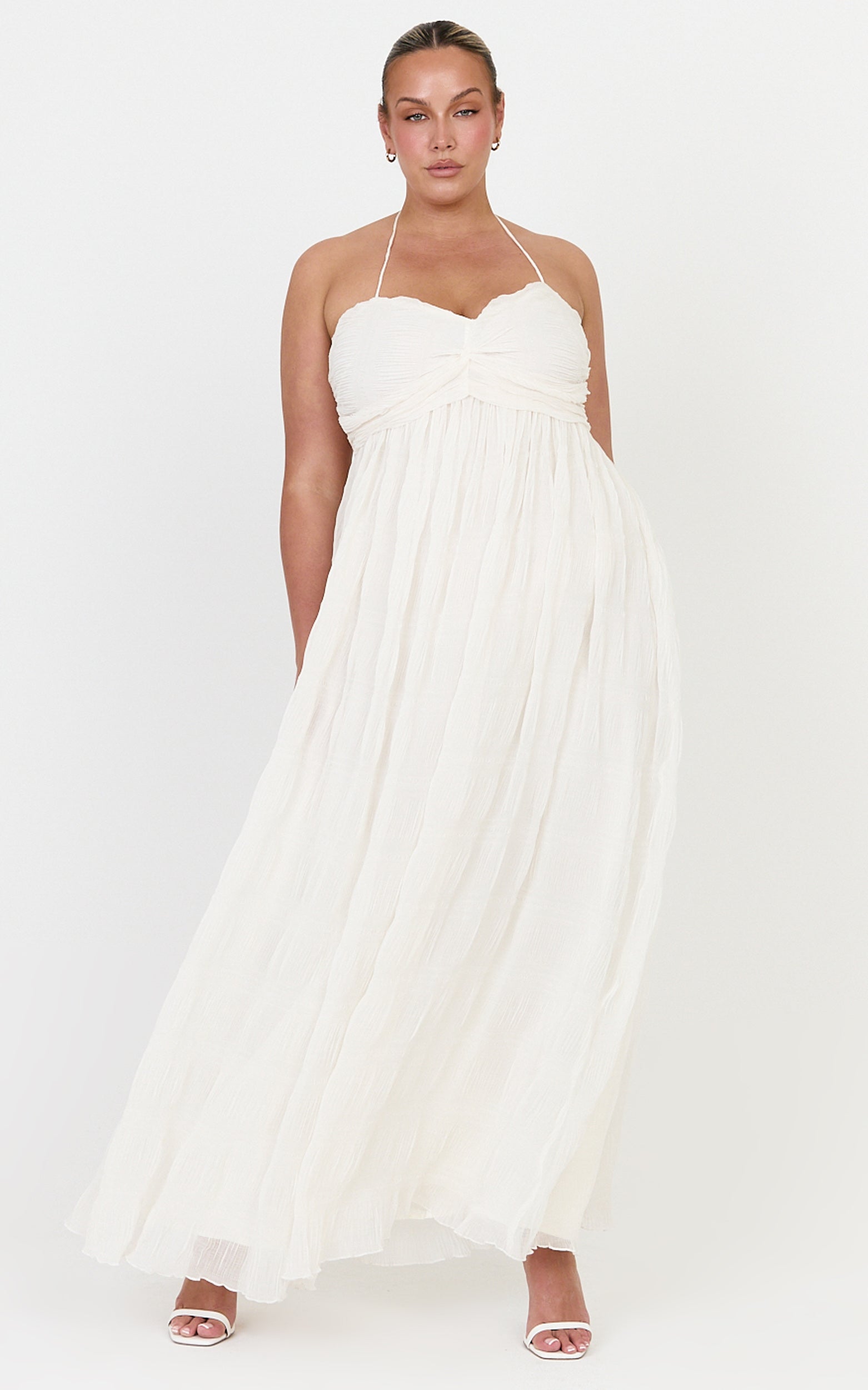 Lani Maxi Dress - Lace Back Shirred Maxi Dress in Cream - View 3