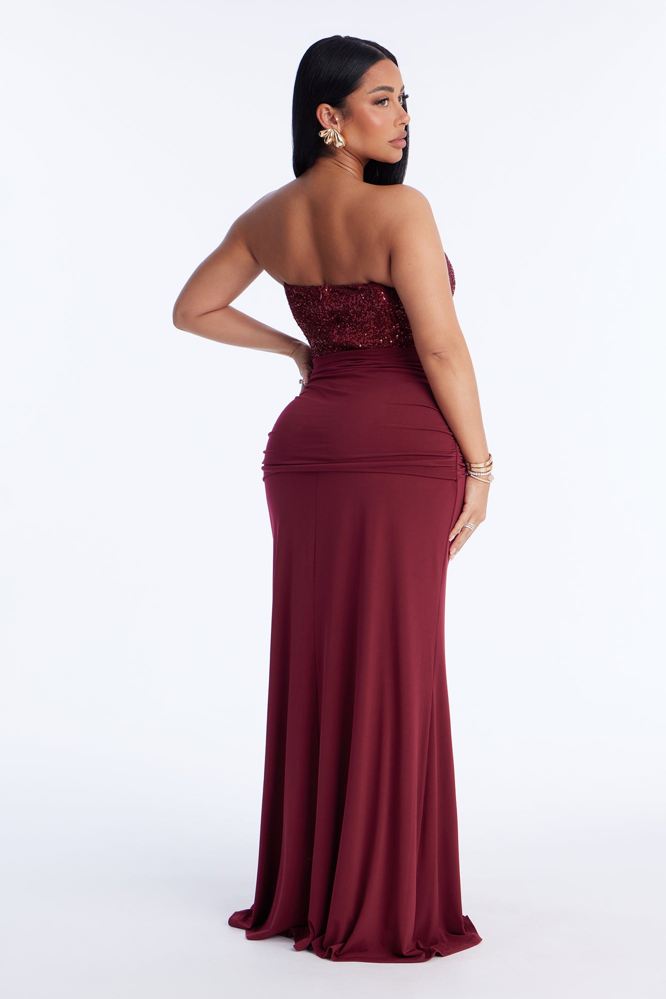 Dream Girl Draped Sequin Gown - Burgundy - Image 4