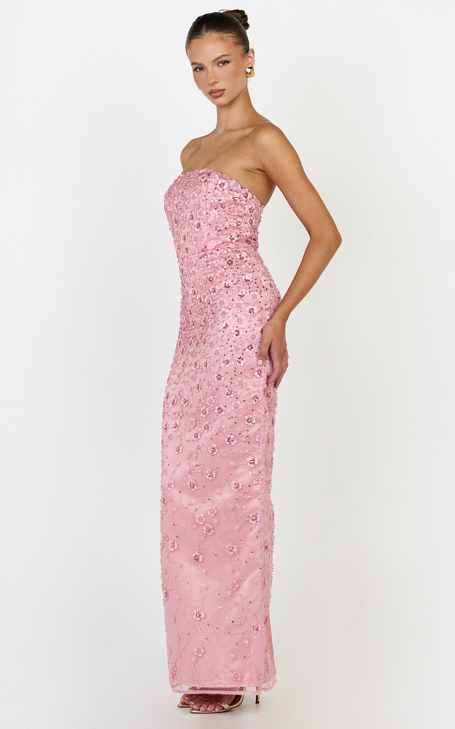 Leona Maxi Dress - Strapless Sequin Column Dress in Pink - View 5