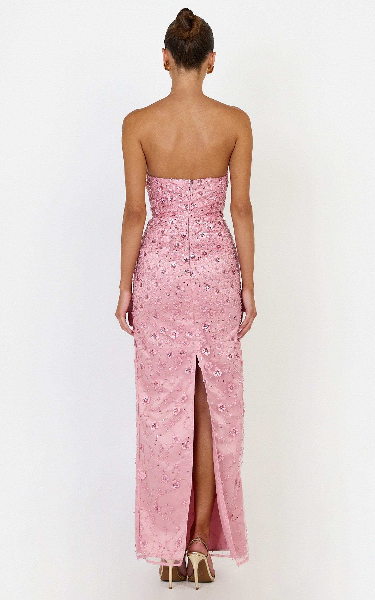 Leona Maxi Dress - Strapless Sequin Column Dress in Pink - View 6