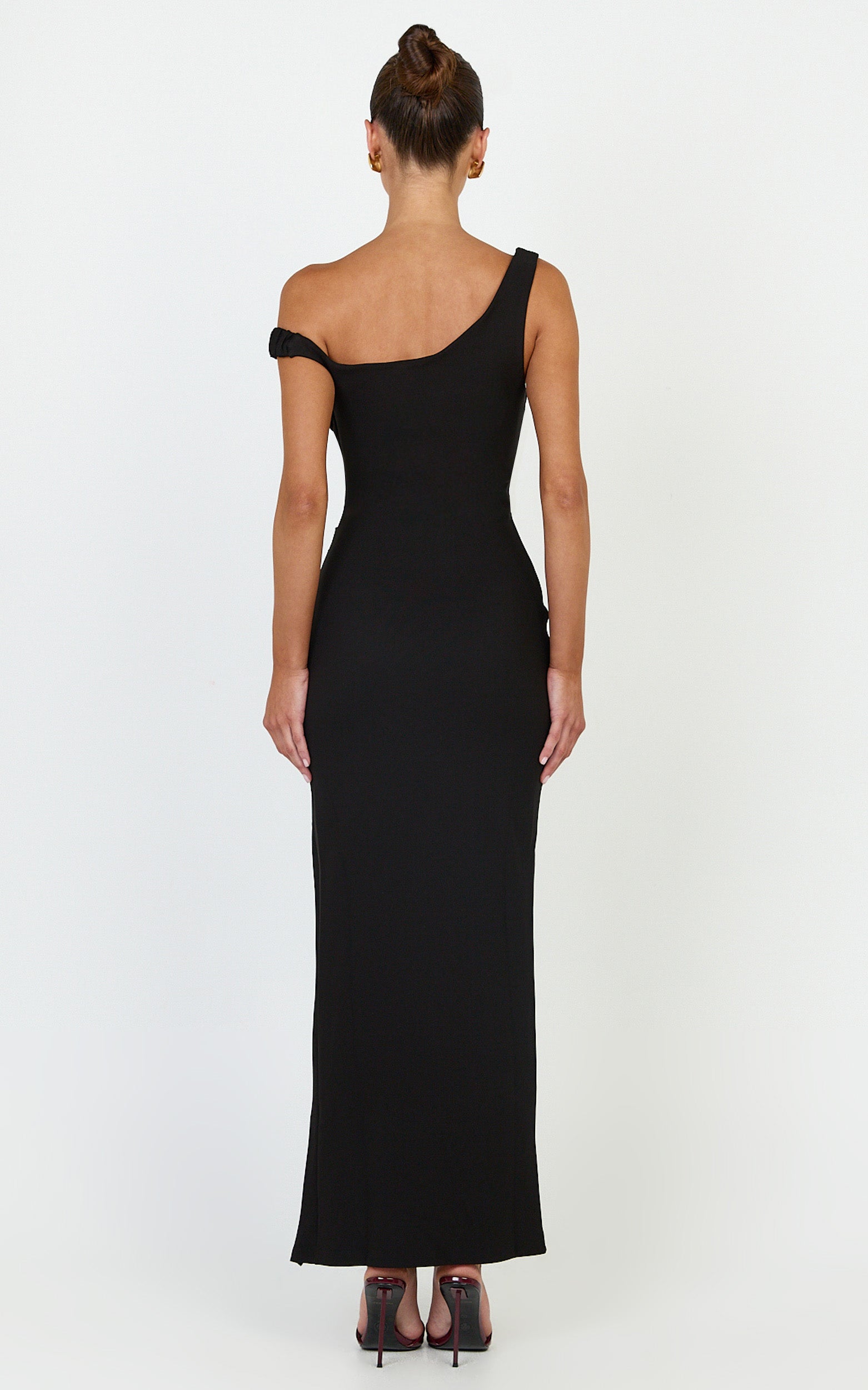 Rina Maxi Dress - Off Shoulder High Split Dress in Black - View 5