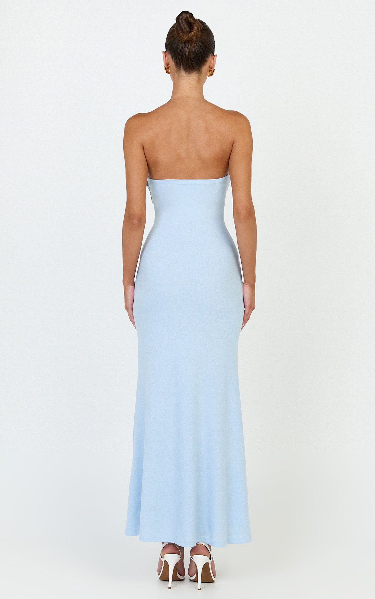 Aria Midi Dress - Strapless Tie Waist Dress in Light Blue - View 5