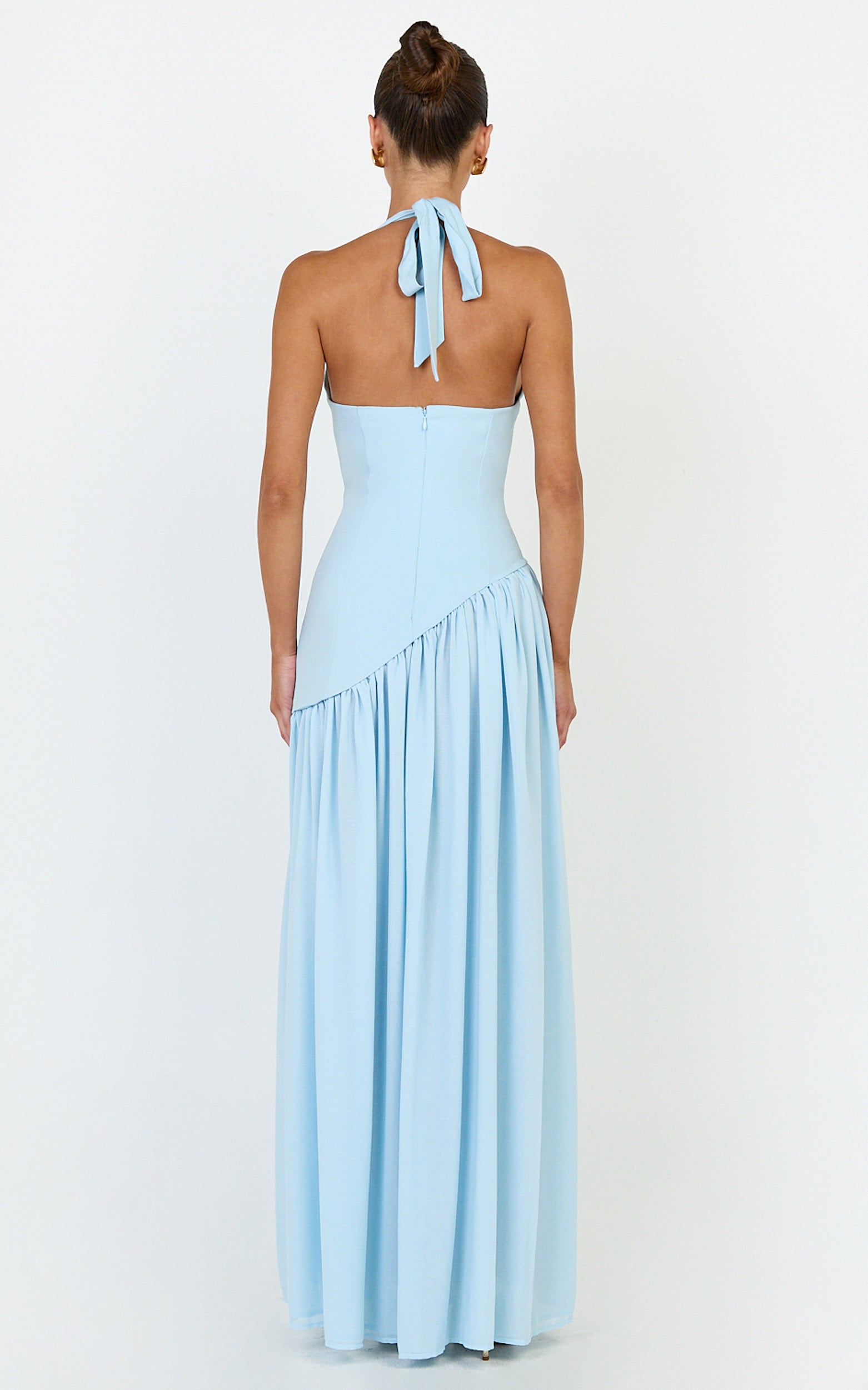 Calla Maxi Dress - Halter Neck Asymmetric Dropped Waist Dress in Blue - View 5