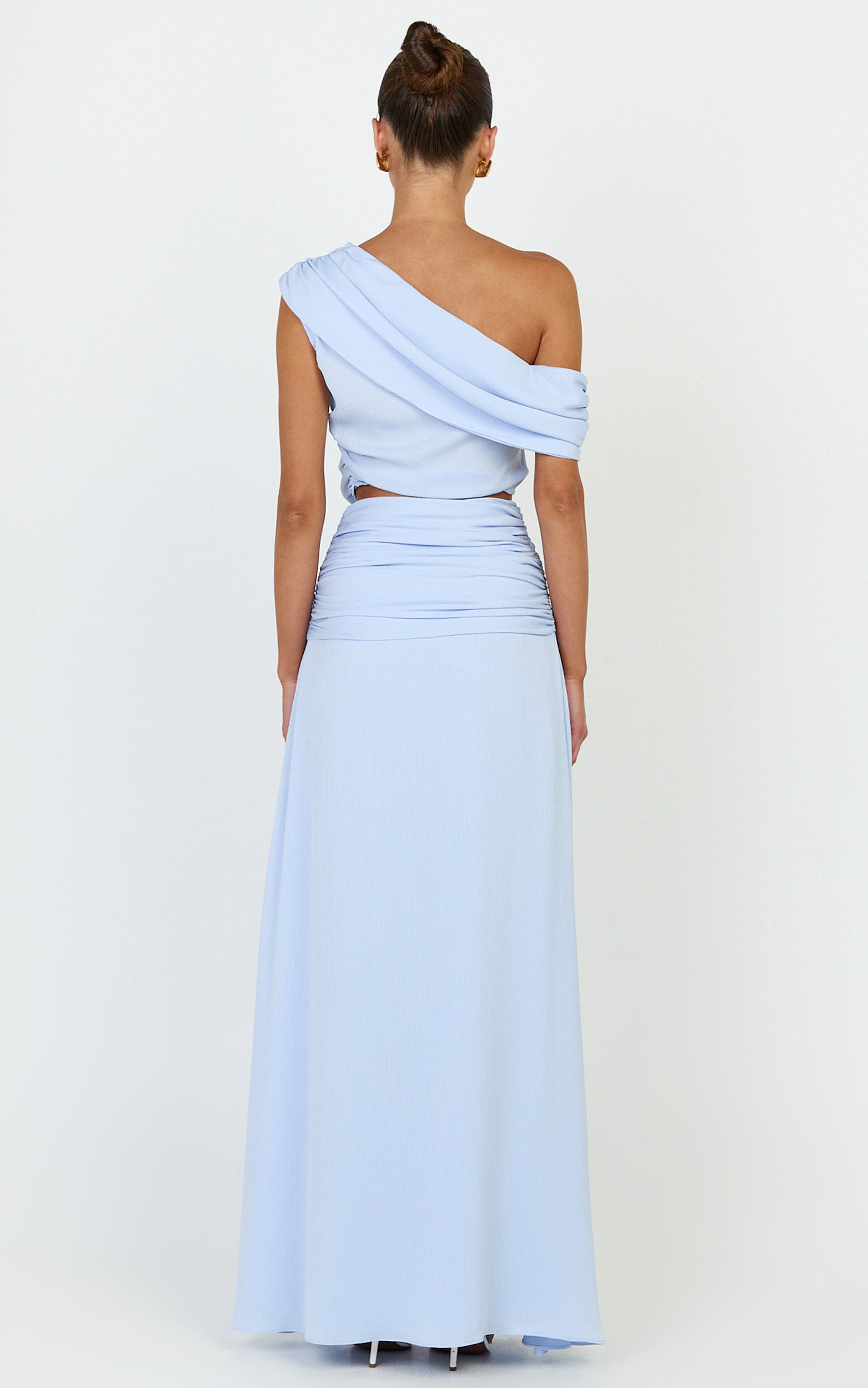Ayla Two Piece Set - Draped Off Shoulder Top And Maxi Skirt Set in Blue - View 5