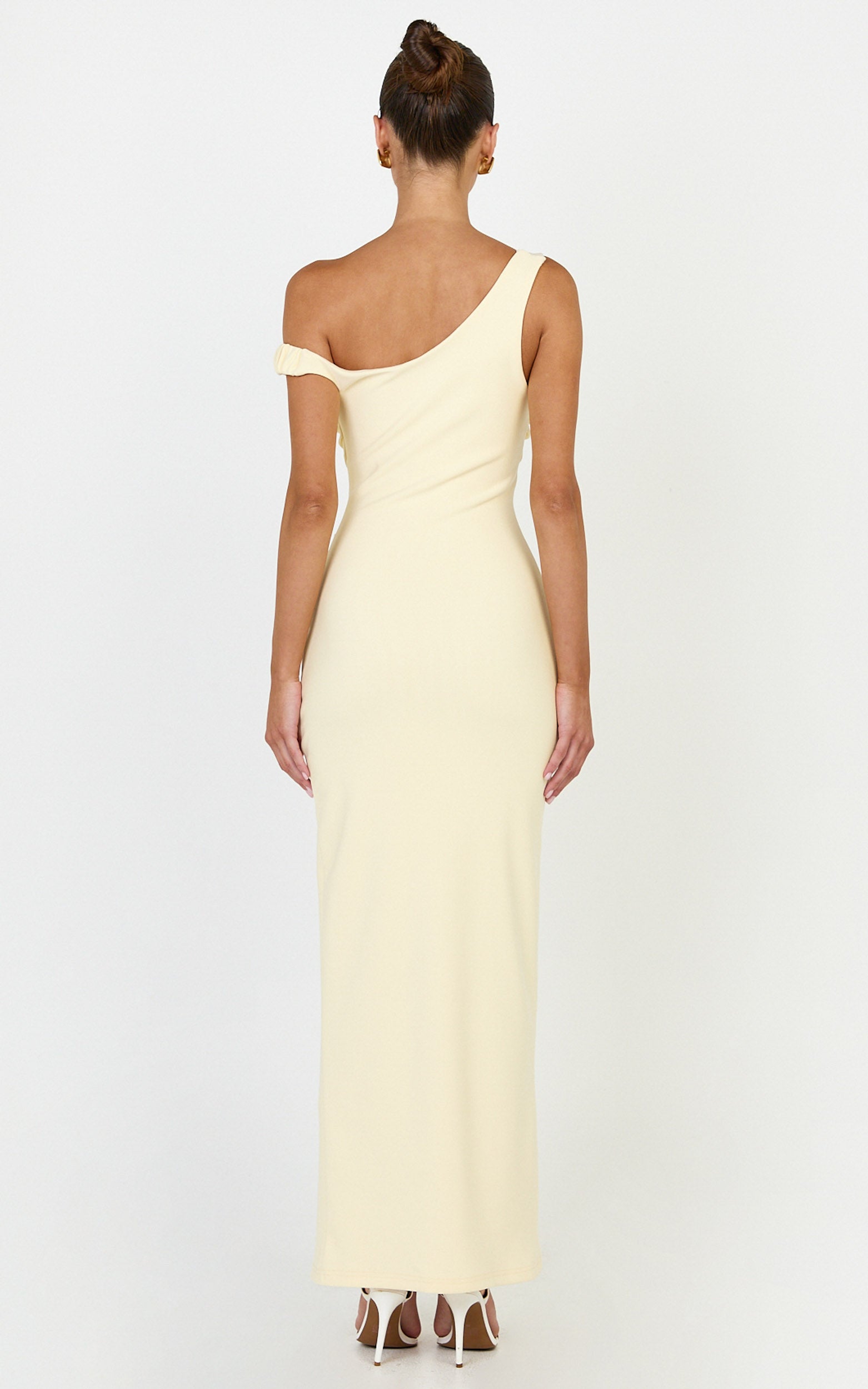 Rina Maxi Dress - Off Shoulder High Split Dress in Lemon - View 6