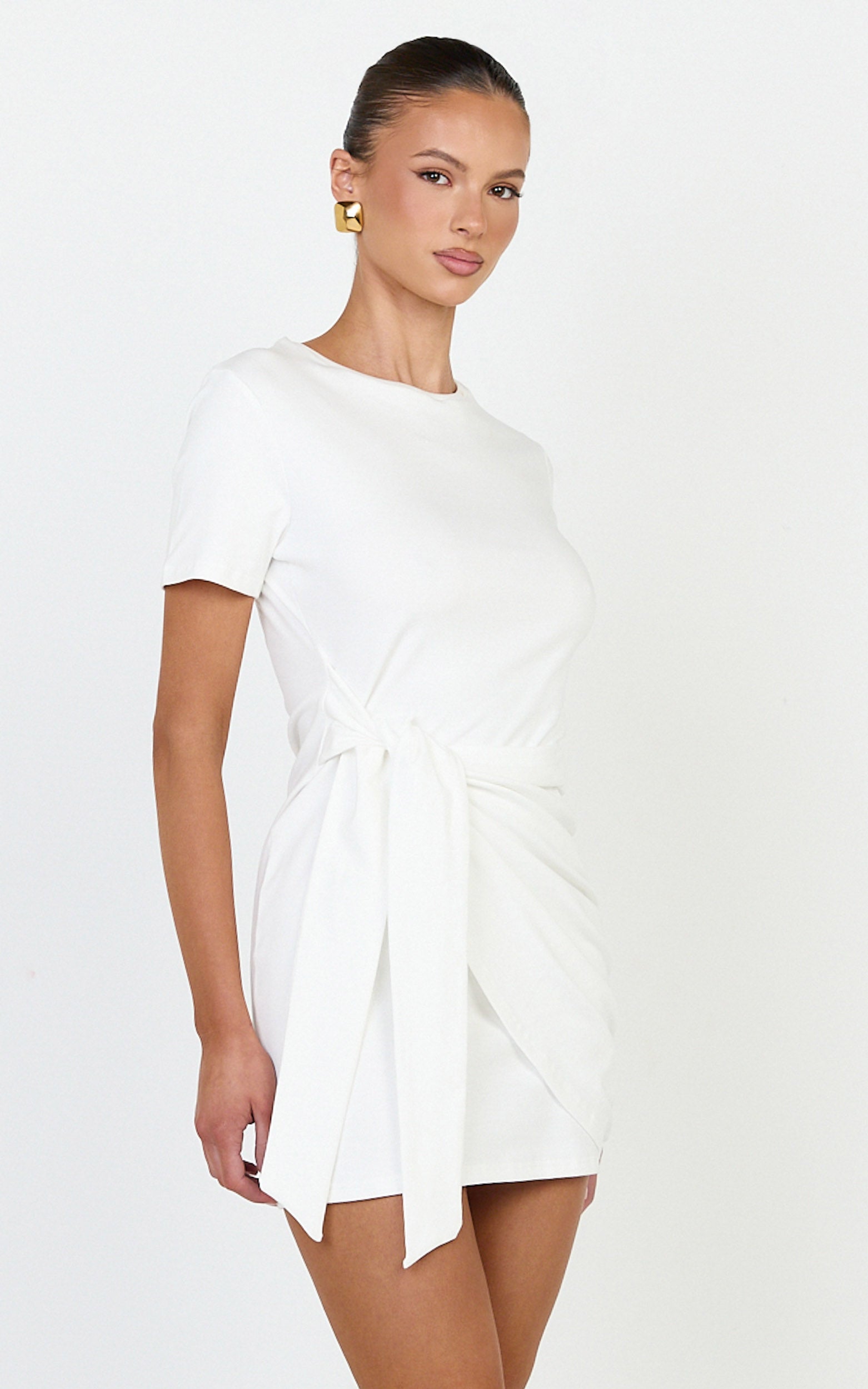 Candace Mini Dress - Faux Wrap Shift Dress in White - View 4