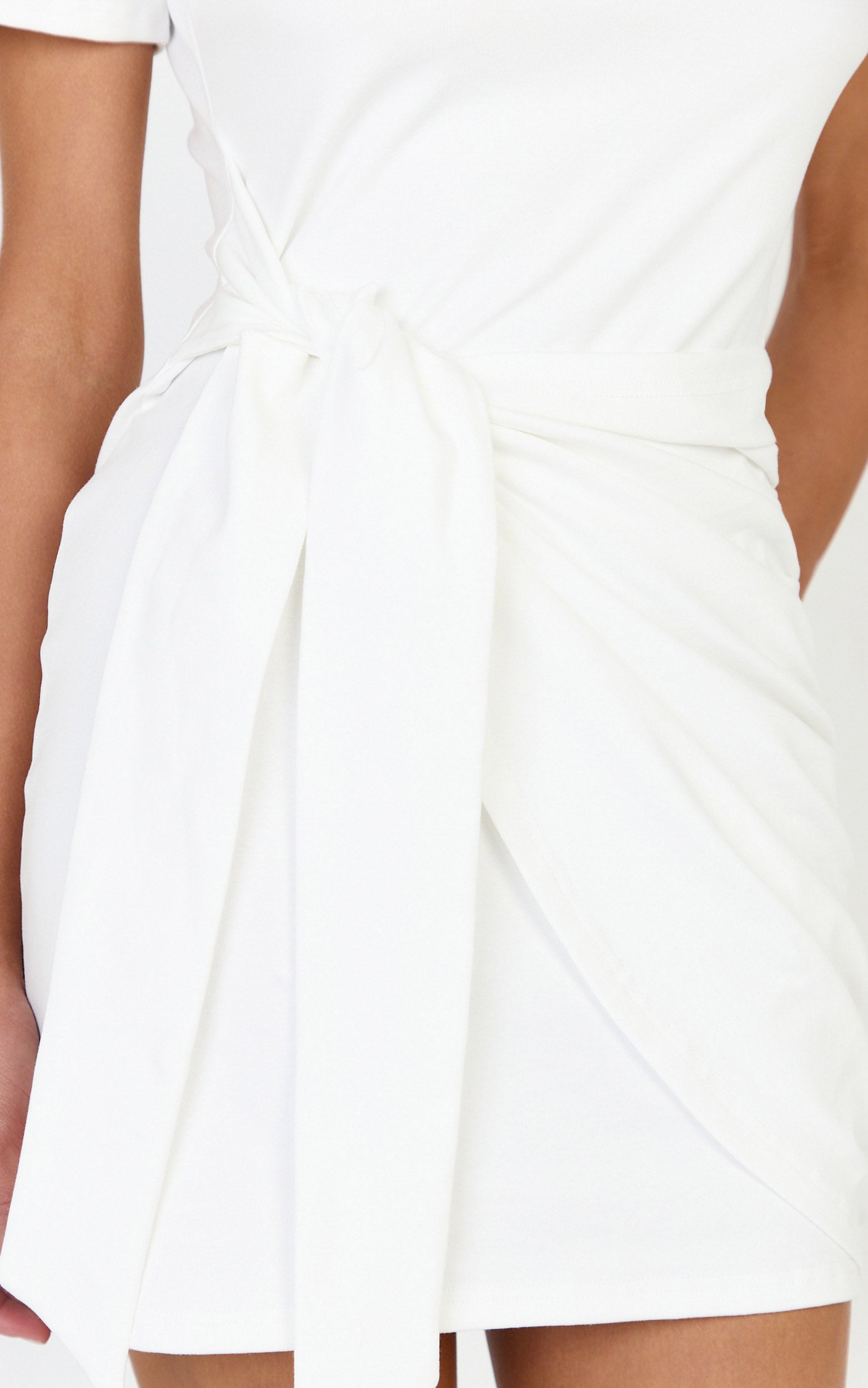 Candace Mini Dress - Faux Wrap Shift Dress in White - View 6