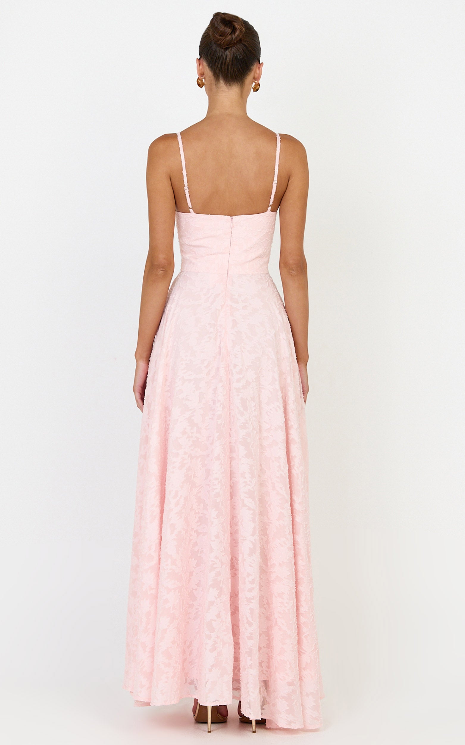 Rachel Maxi Dress - Sweetheart Neckline Jacquard Front Split Dress in Pink - View 8