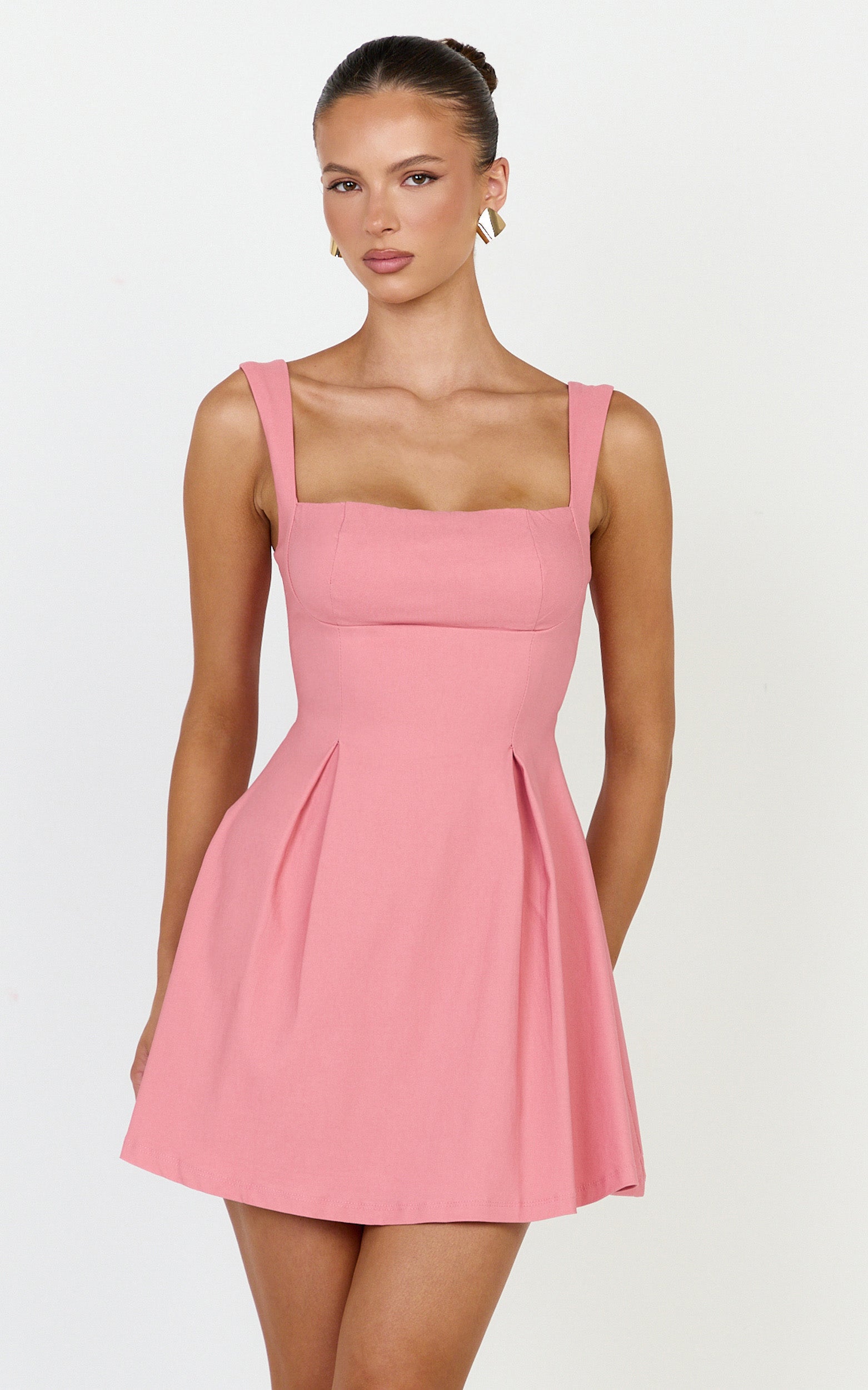 Ida Mini Dress - Wide Strap Straight Neck  Bow Back Dress in Pink - View 4