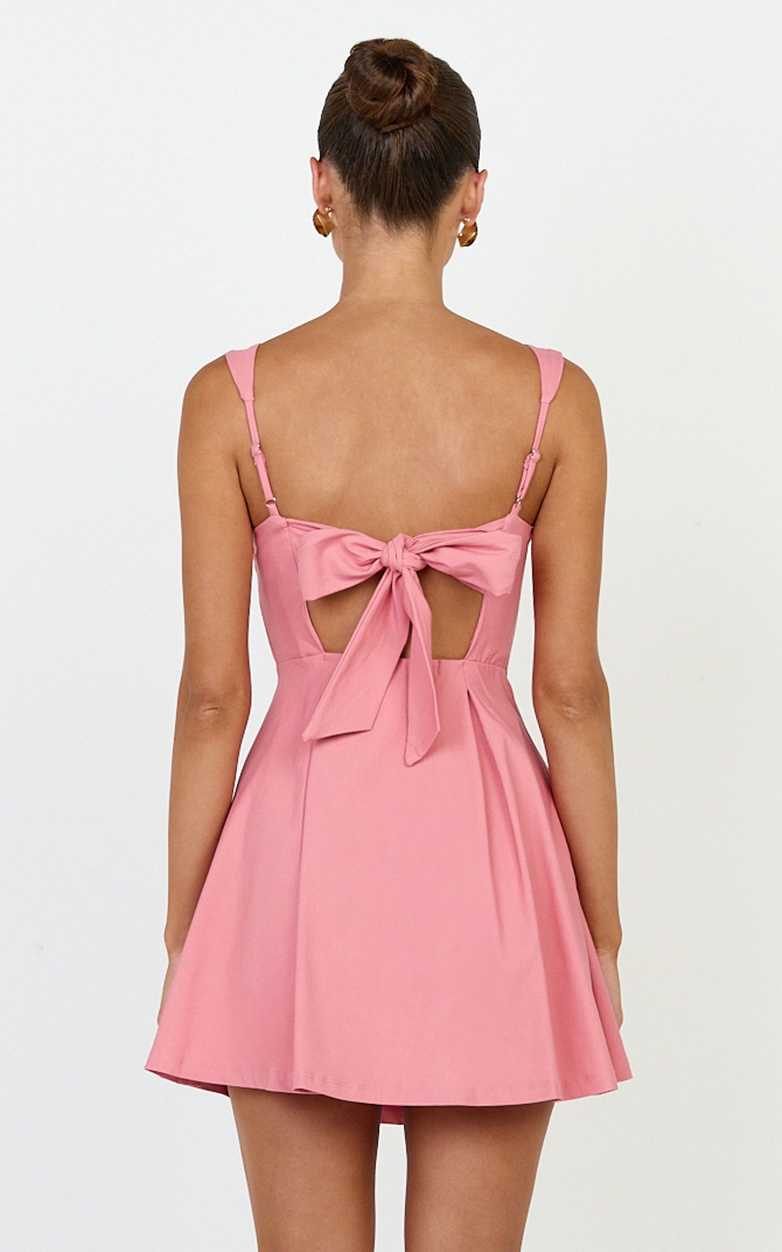 Ida Mini Dress - Wide Strap Straight Neck  Bow Back Dress in Pink - View 2