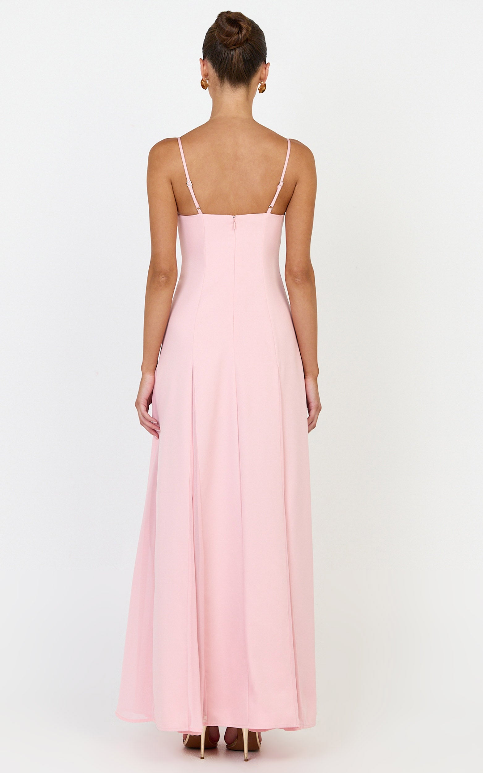 Juliette Maxi Dress - Sweetheart Neckline Georgette Godet Dress in Pink - View 5