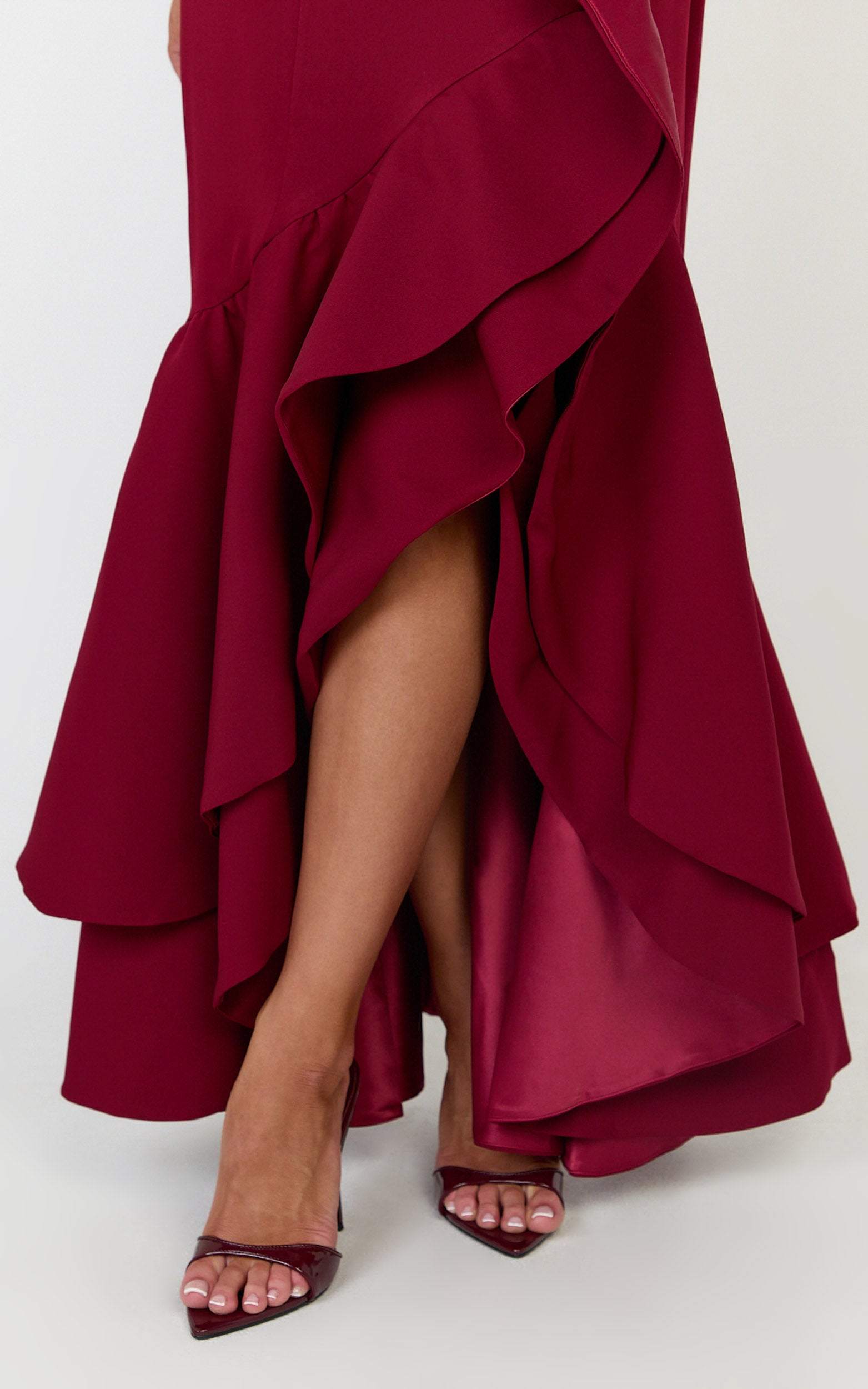 Vienna Maxi Dress - Off Shoulder Ruffle Hem Dress in Wine - View 6