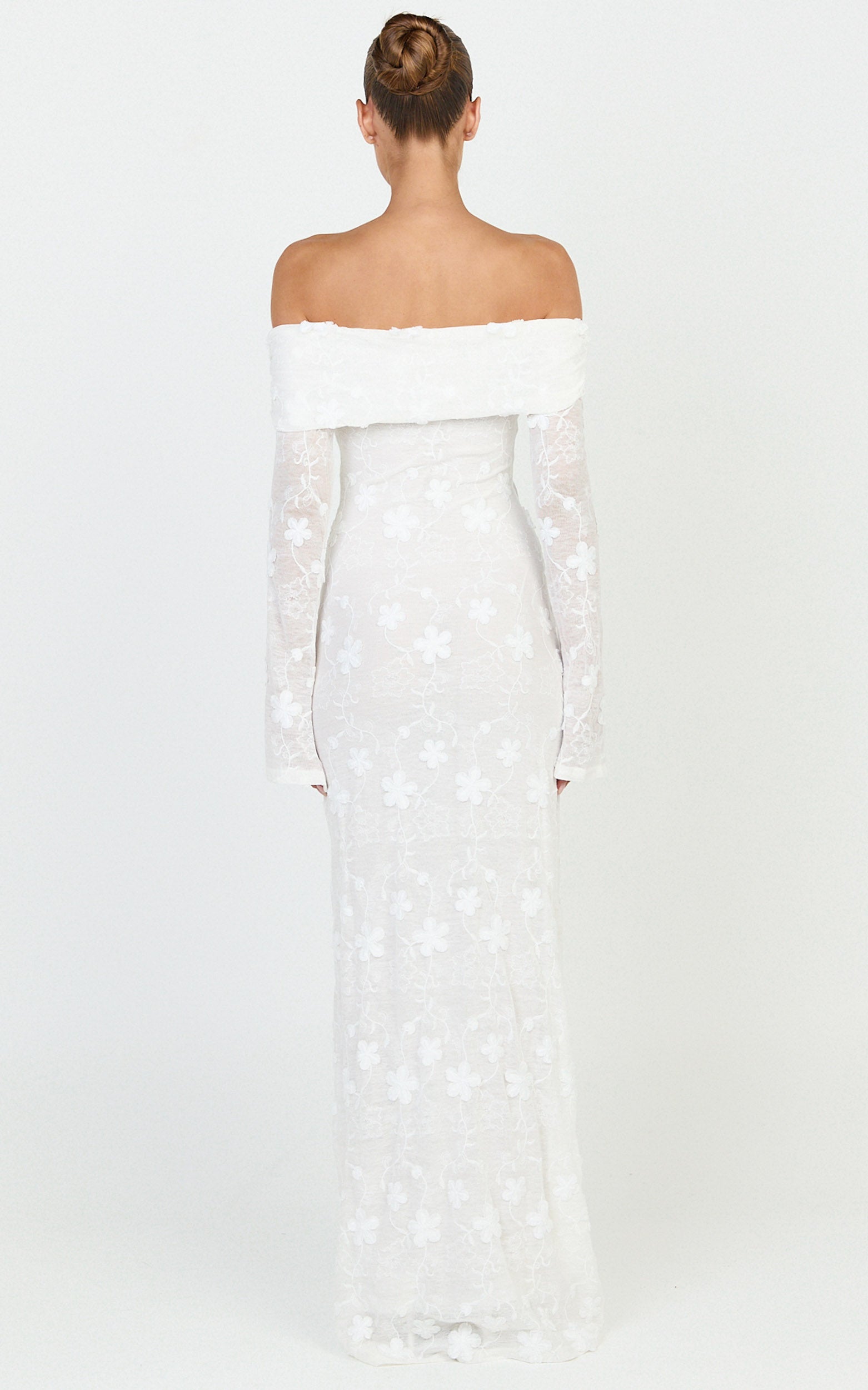 Aurelle Maxi Dress - Off Shoulder Floral Embroidered Dress in Ivory - View 5