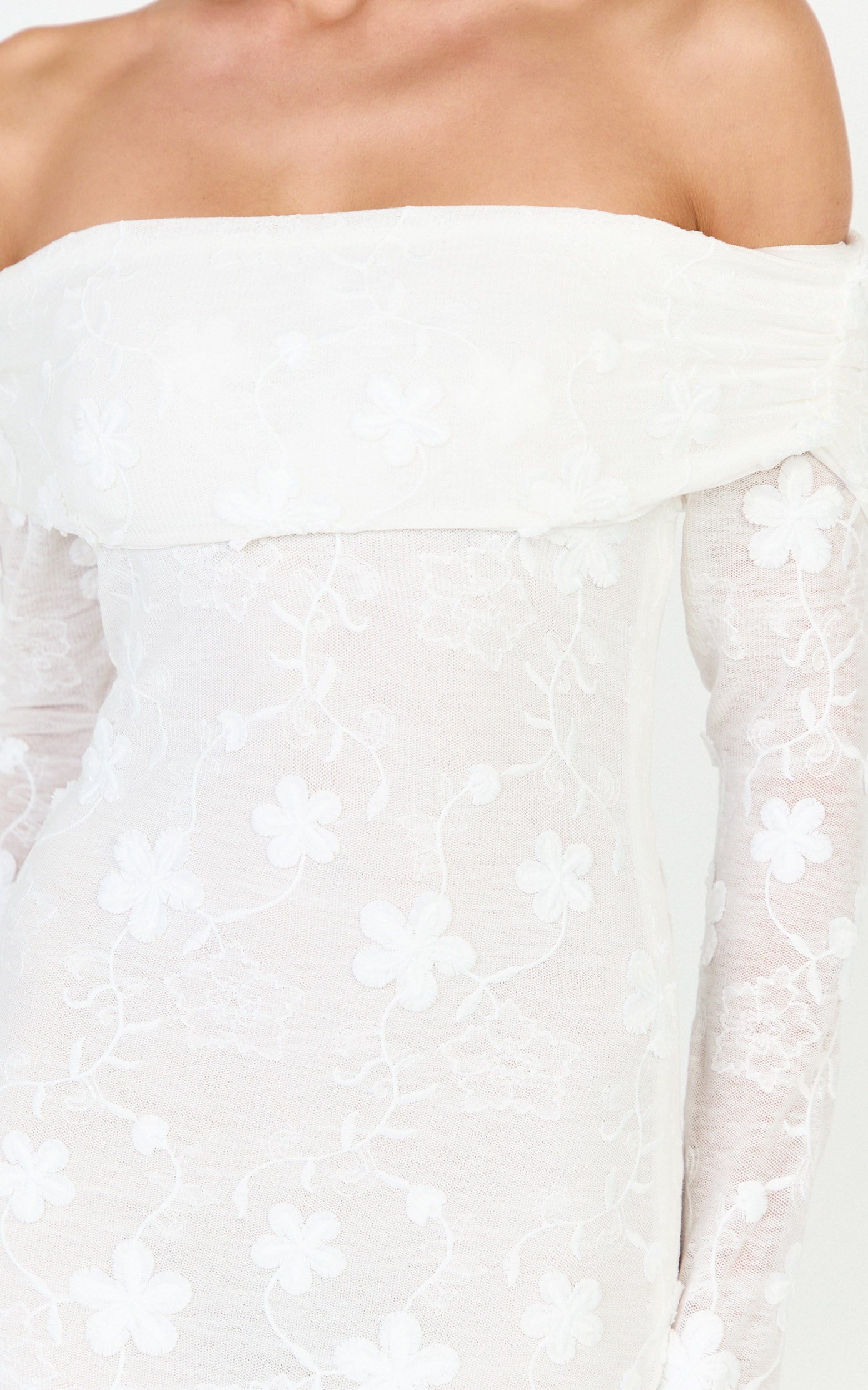 Aurelle Maxi Dress - Off Shoulder Floral Embroidered Dress in Ivory - View 6