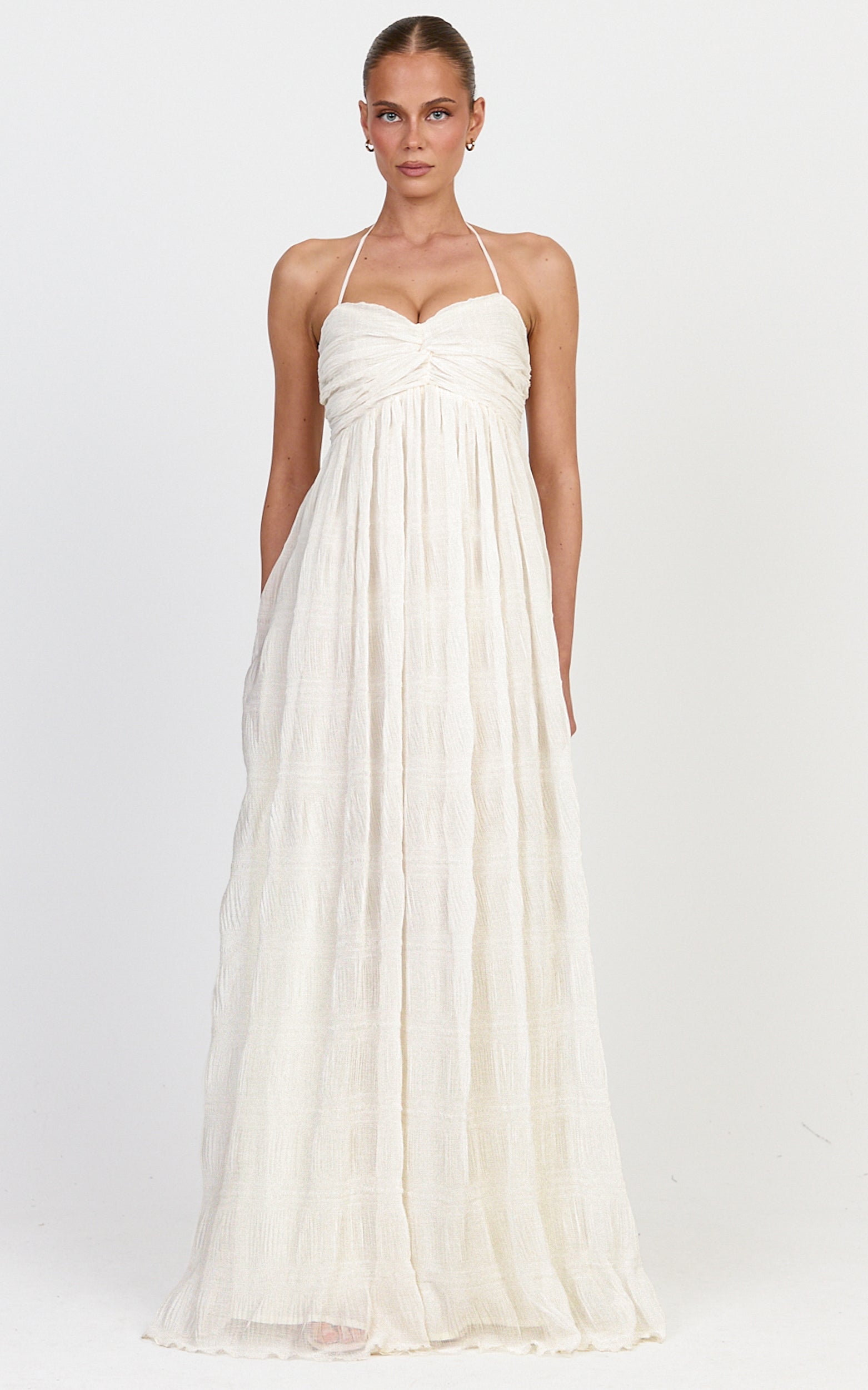 Lani Maxi Dress - Lace Back Shirred Maxi Dress in Cream - View 5