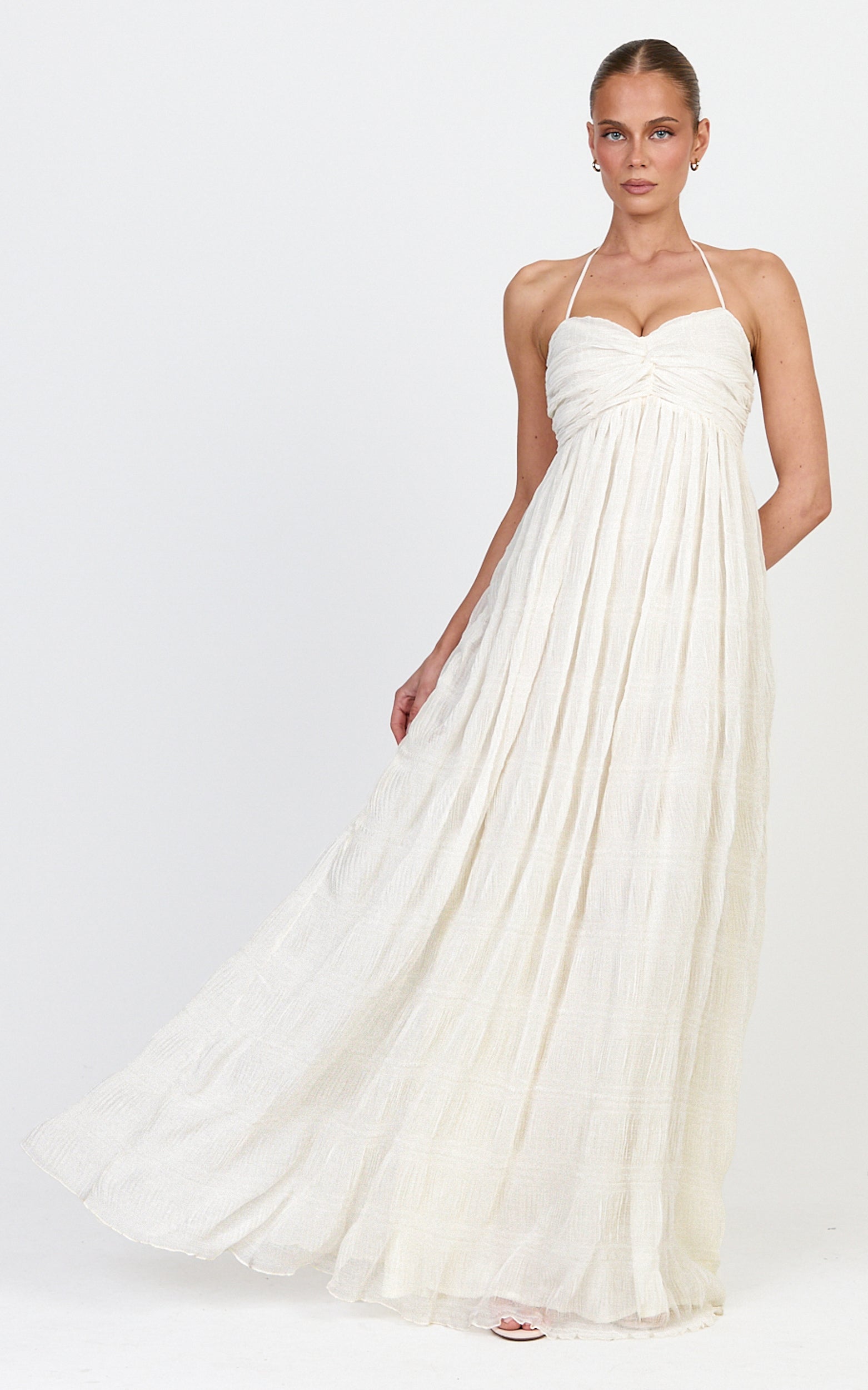 Lani Maxi Dress - Lace Back Shirred Maxi Dress in Cream - View 2