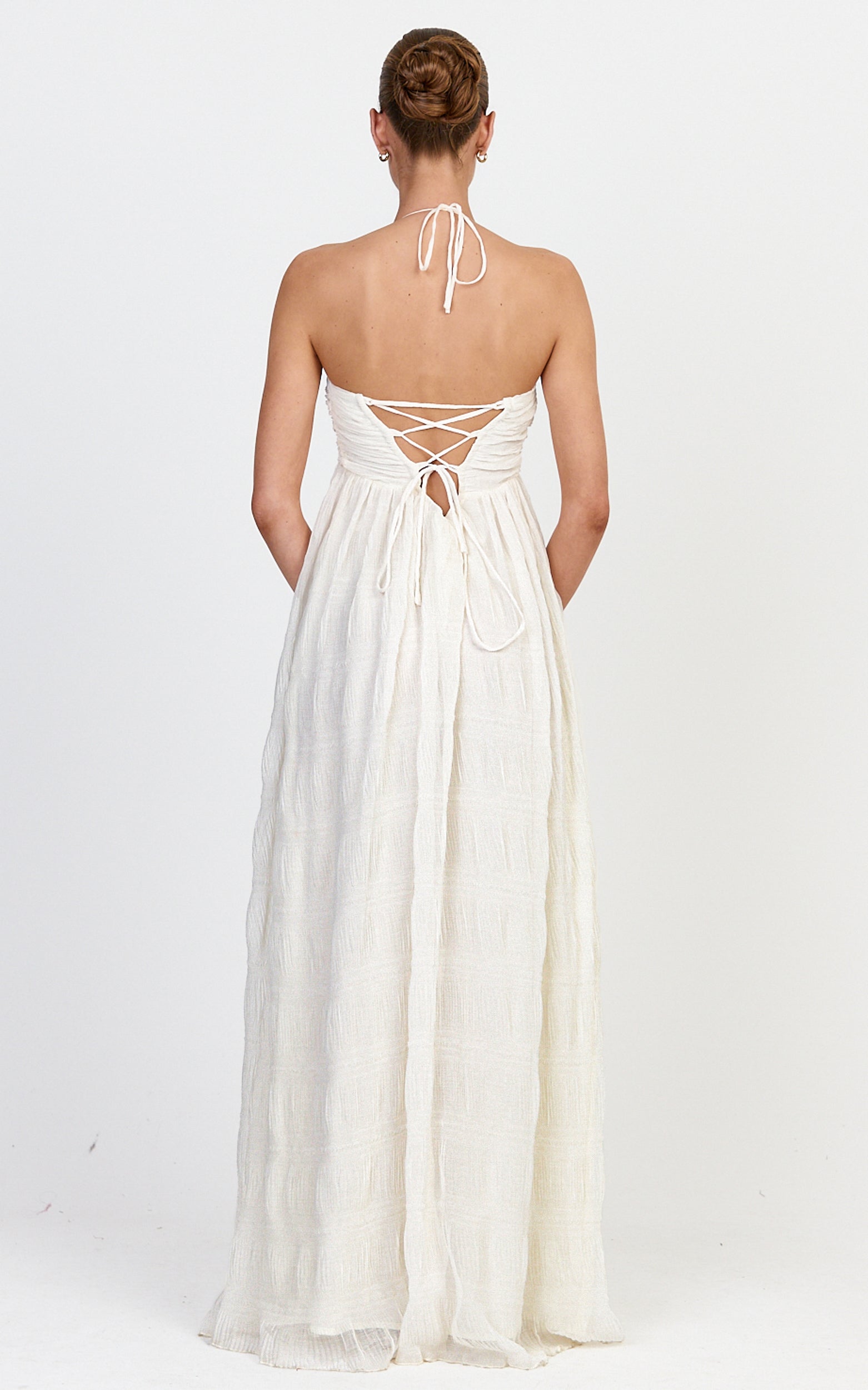 Lani Maxi Dress - Lace Back Shirred Maxi Dress in Cream - View 6