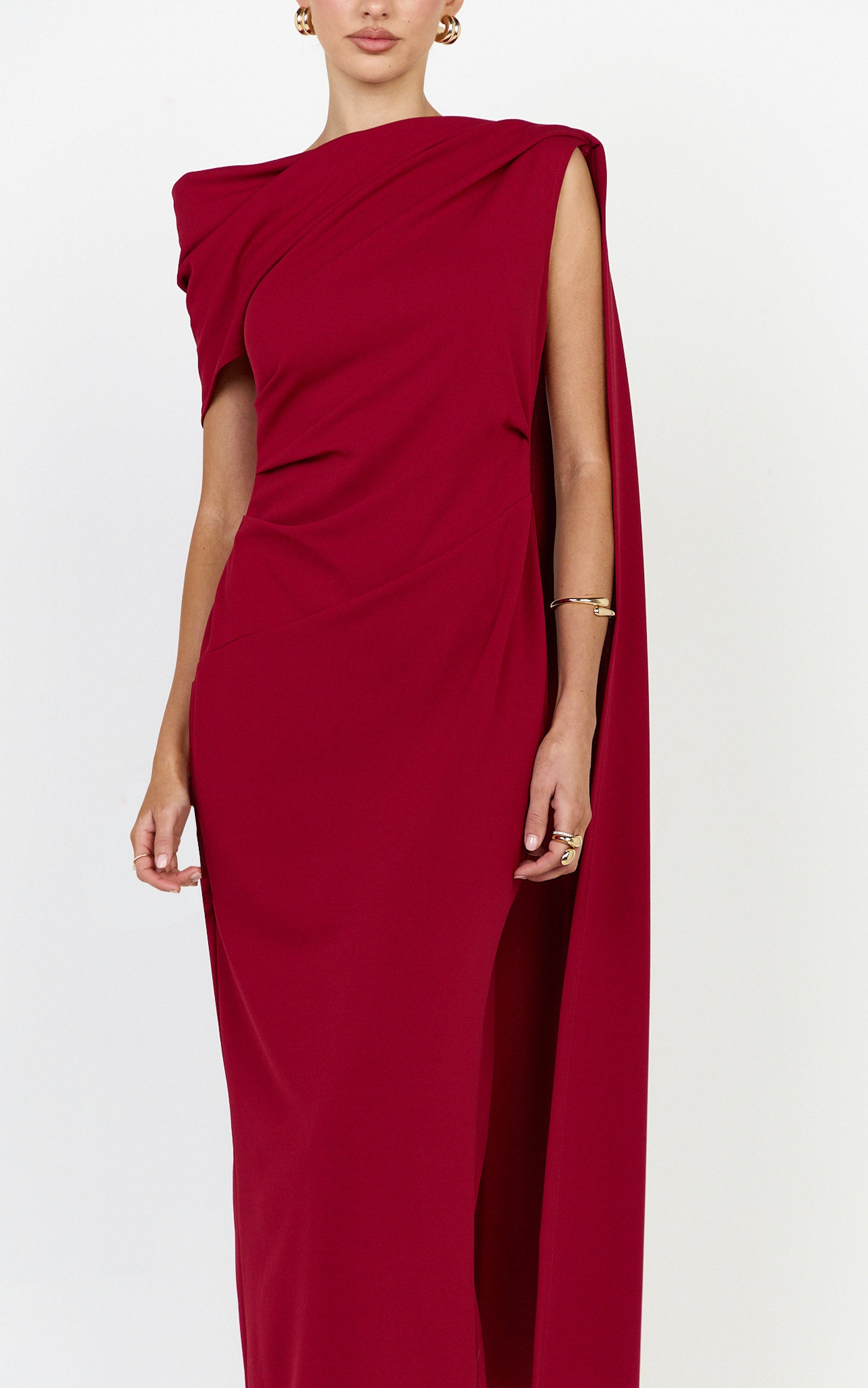Visenta Midi Dress - Asymmetrical Sleeve Dress in Wine - View 6