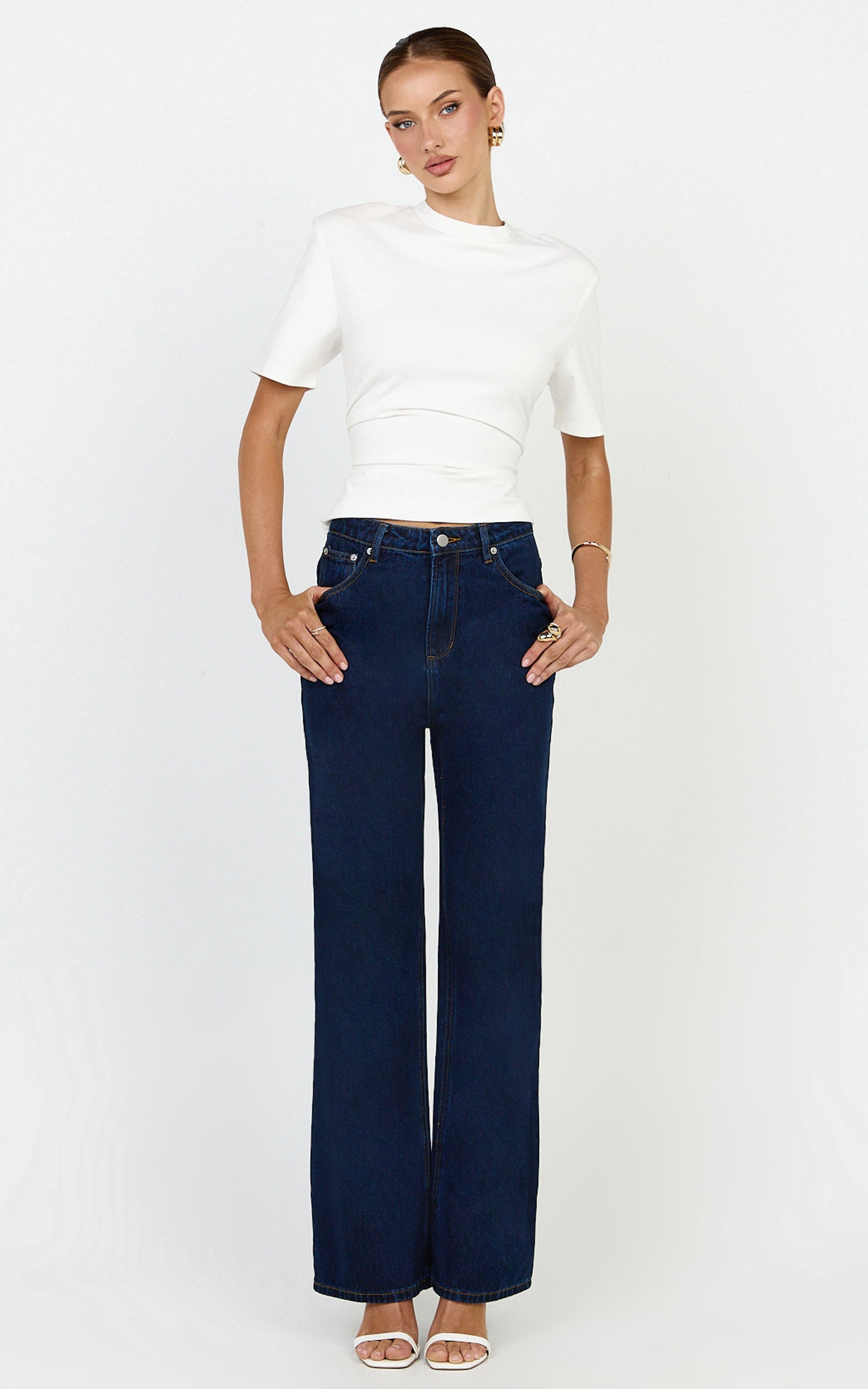 Cole Jeans - High Waist Relaxed Wide Leg Recycled Denim Jeans in Dark Blue - View 3