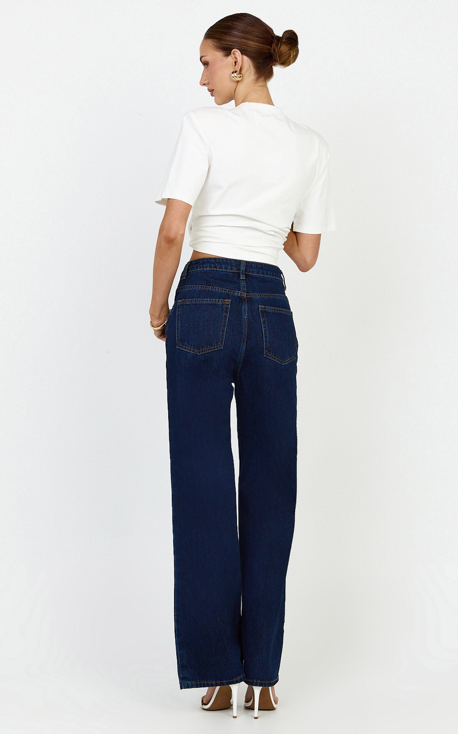 Cole Jeans - High Waist Relaxed Wide Leg Recycled Denim Jeans in Dark Blue - View 5