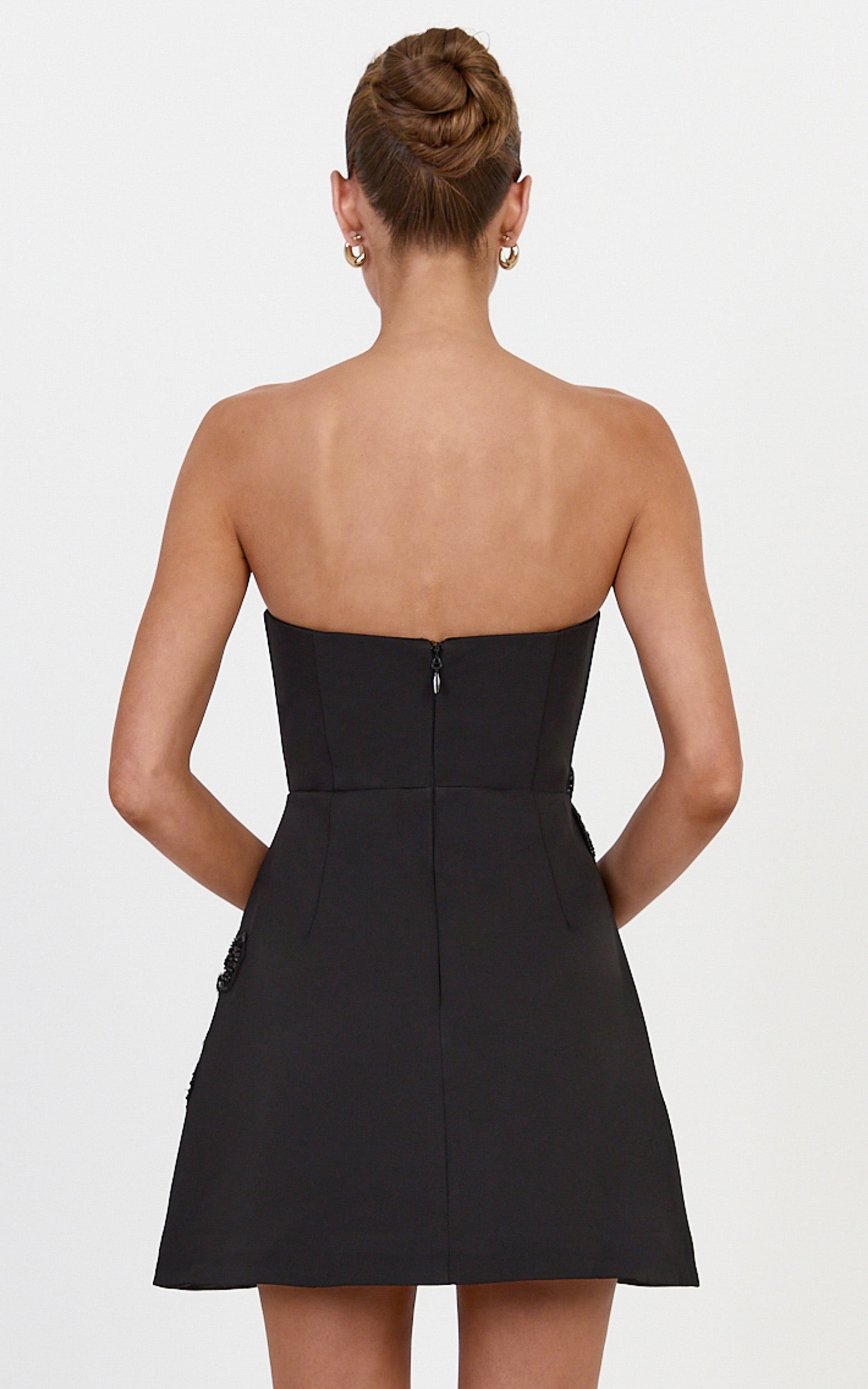 Abigail Mini Dress - Strapless Floral Sequin Applique Dress in Black - View 5