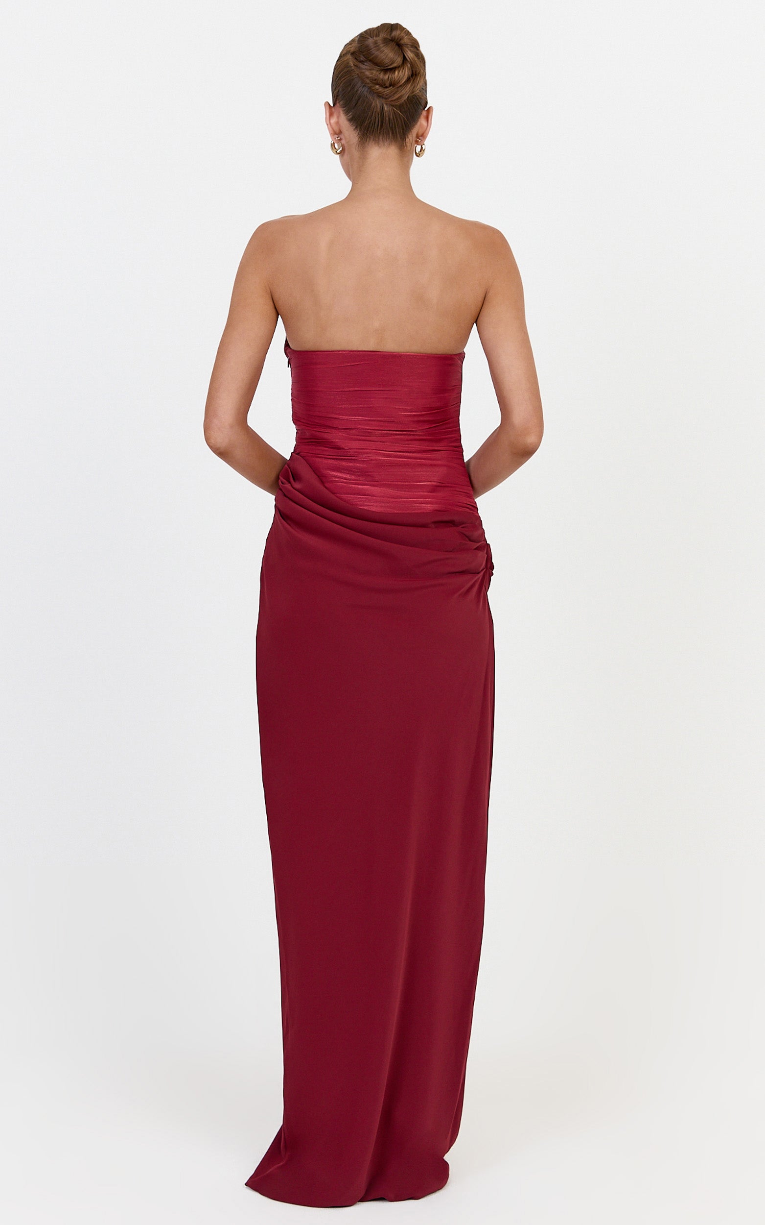 Zella Maxi Dress - Contrast Corset Bodice Draped Dress in Wine - View 7