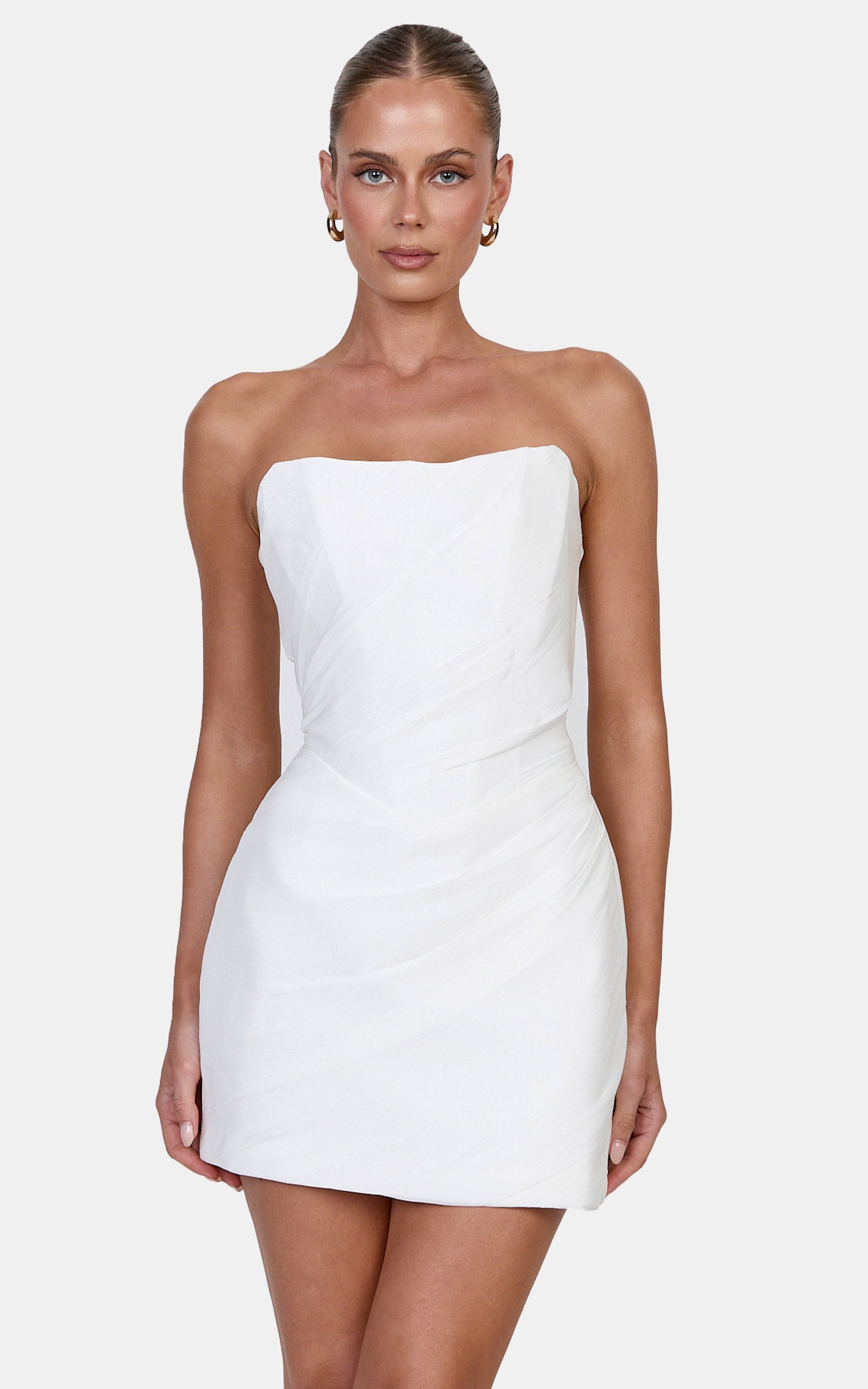 Zella Mini Dress - Strapless Corset Bodice Dress in White - View 3