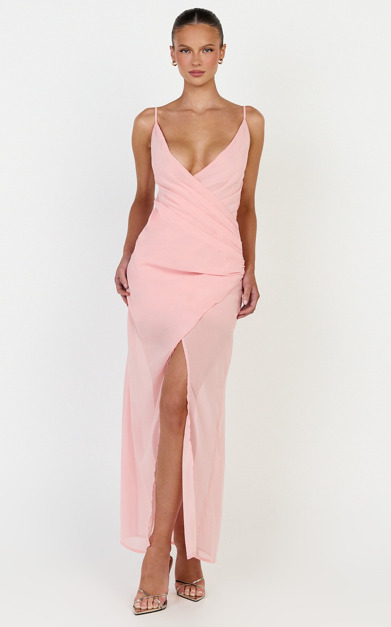 Hillary Maxi Dress - Draped V Neck Low Back Dress in Rose - View 4