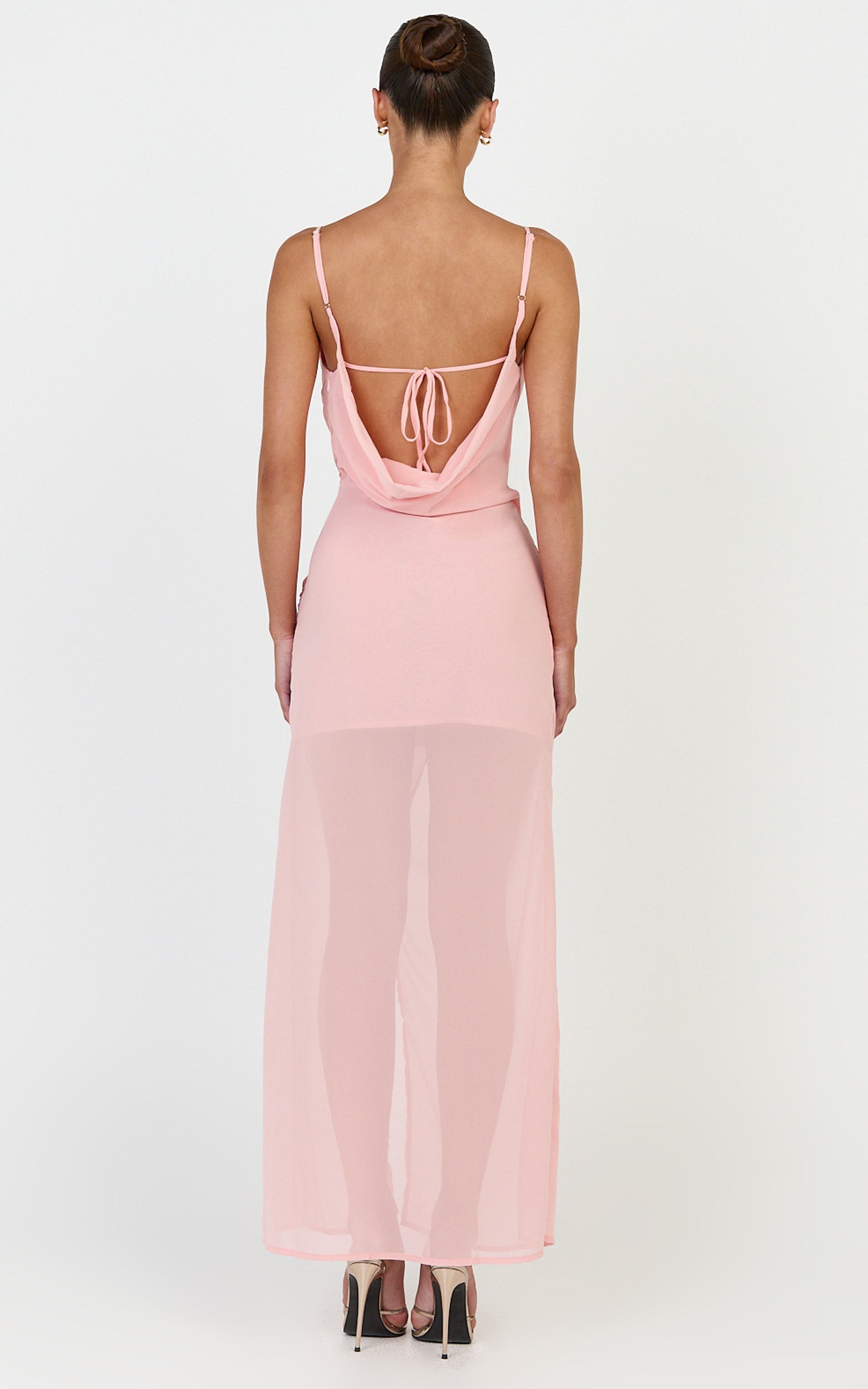 Hillary Maxi Dress - Draped V Neck Low Back Dress in Rose - View 2