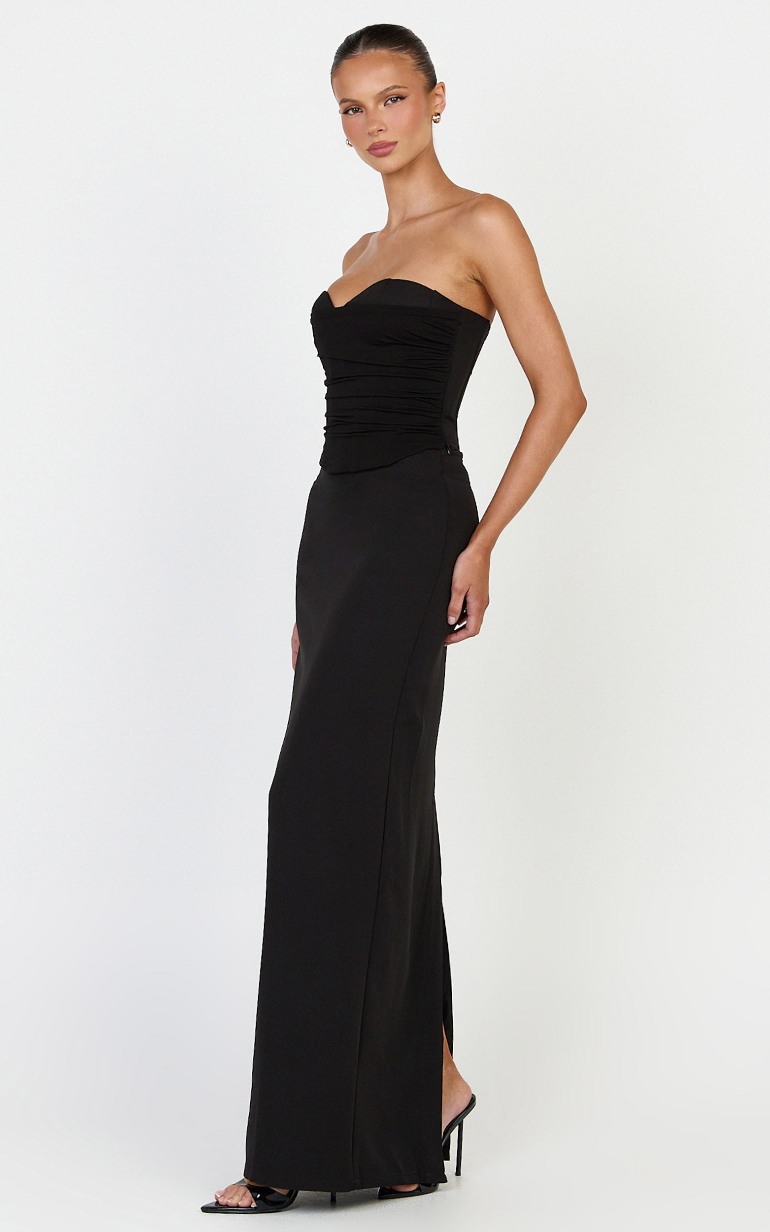 Helda Maxi Skirt - Mid Waist Back Split Skirt in Black - View 4