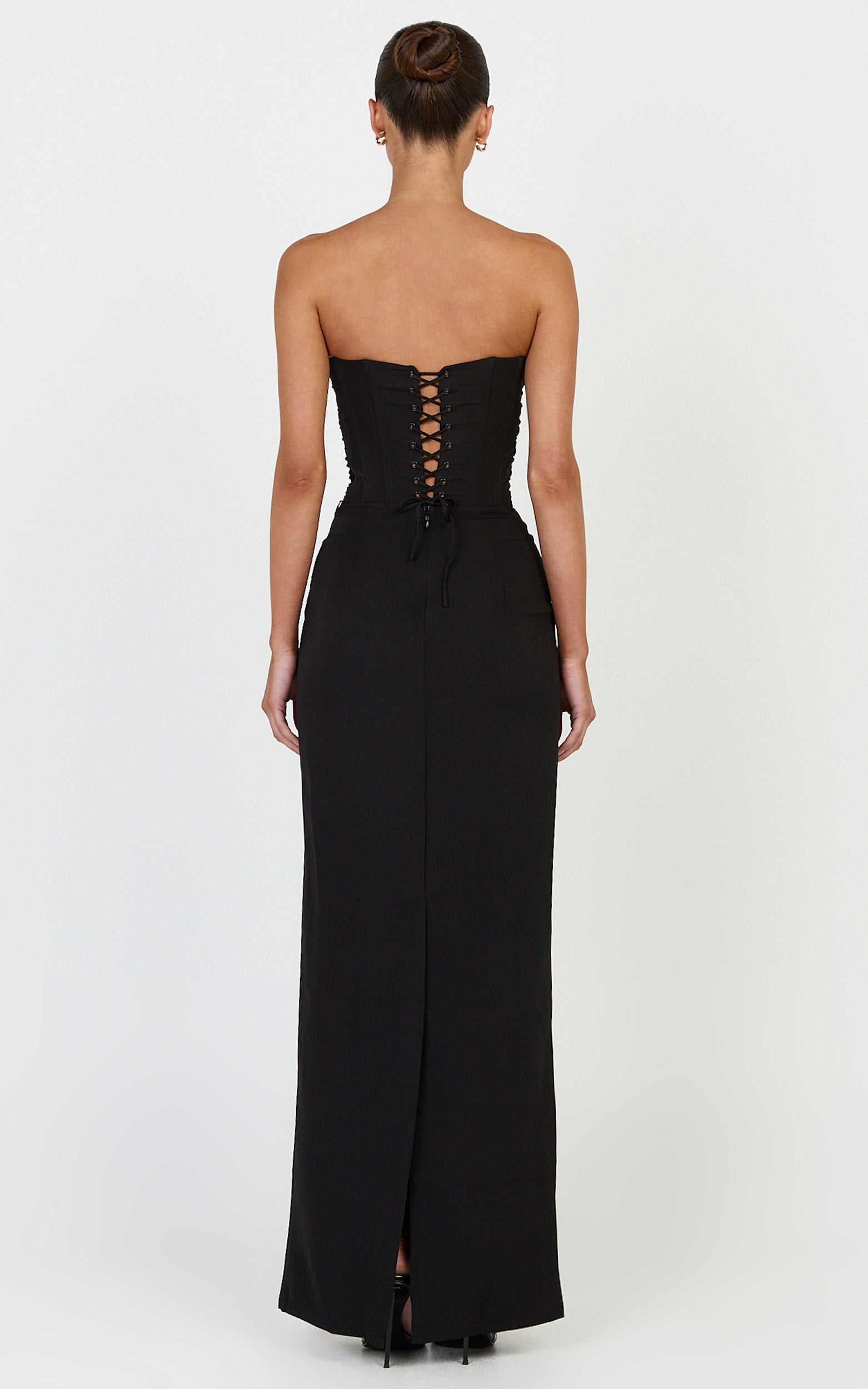 Helda Top - Strapless Corset Lace Up Back Top in Black - View 6
