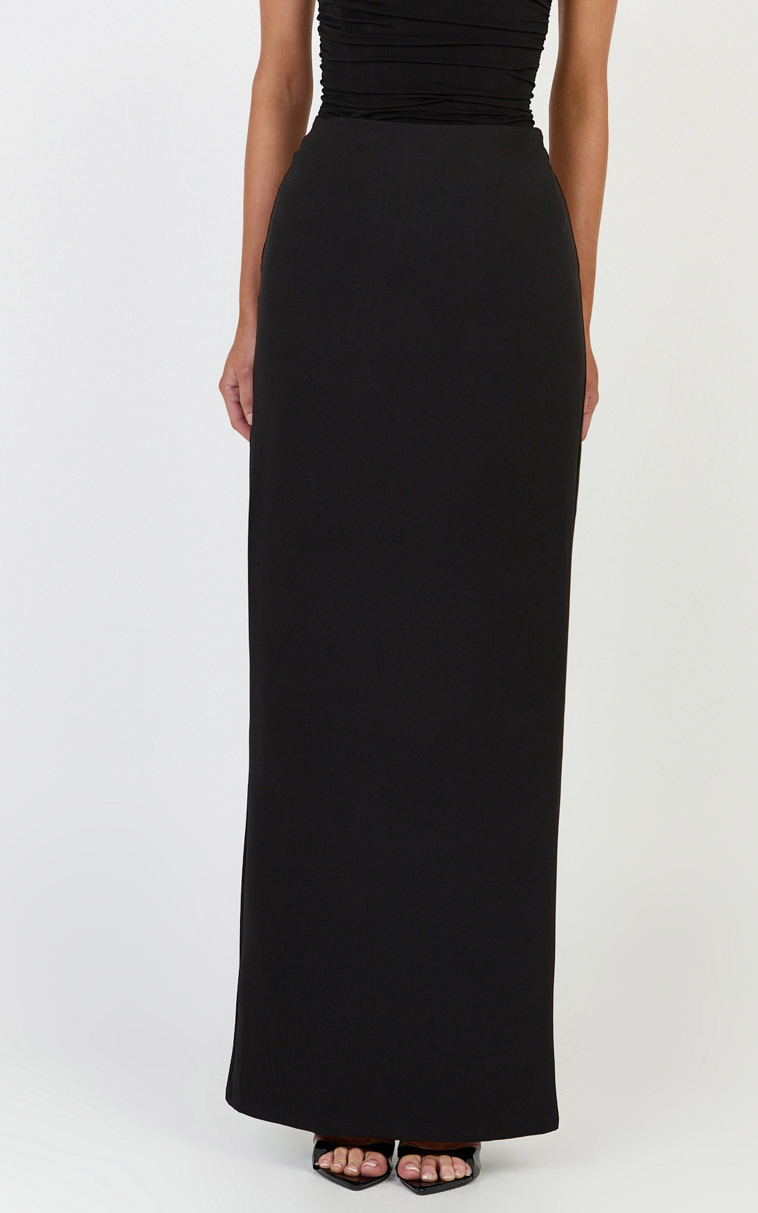 Helda Maxi Skirt - Mid Waist Back Split Skirt in Black - View 2