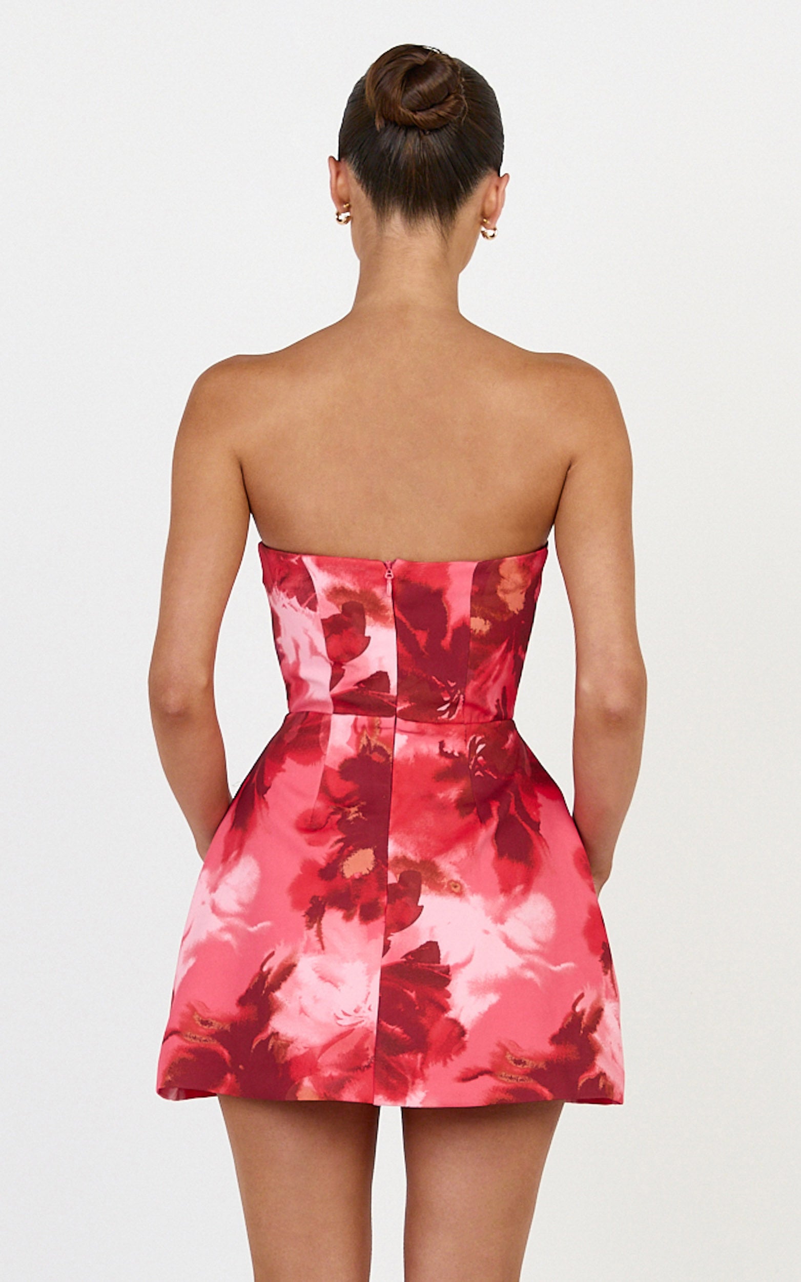 Lorena Playsuit - Strapless Fit And Flare Playsuit in Maila Red Floral Print - View 5