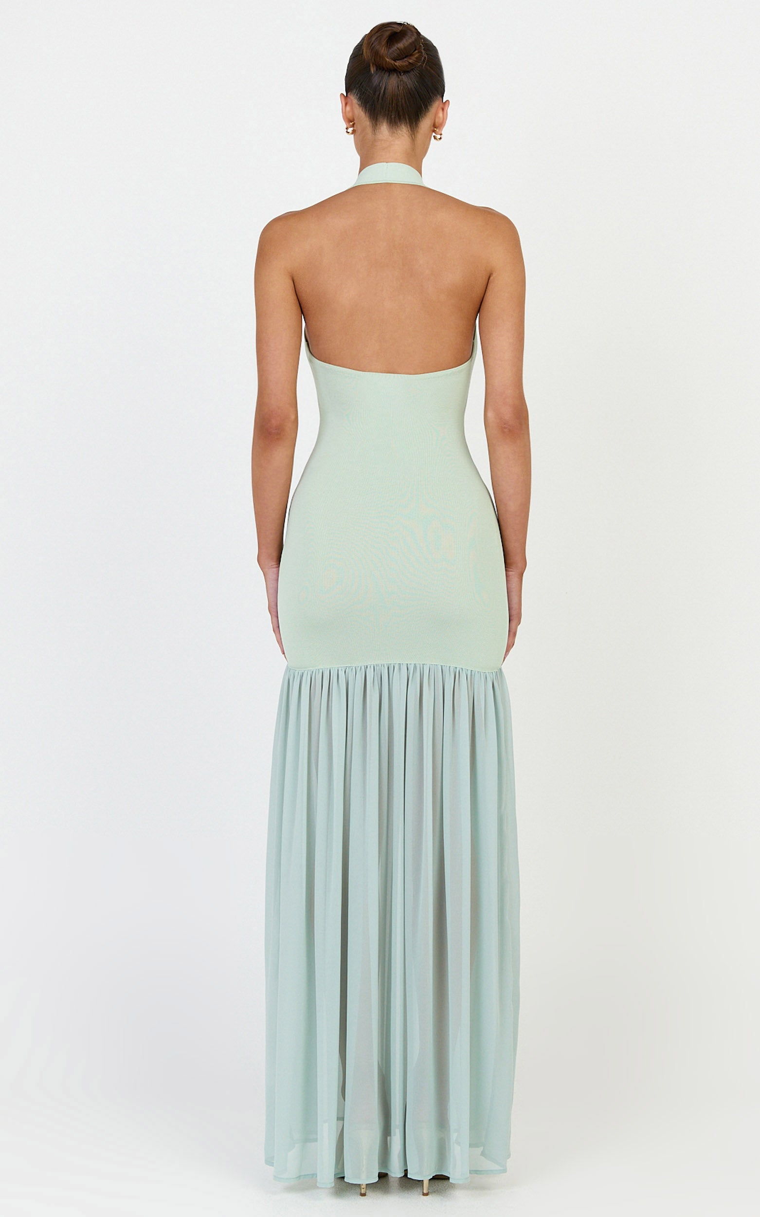Barbara Maxi Dress - Halter Scoop Neck Contrast Georgette Dress in Sage - View 5