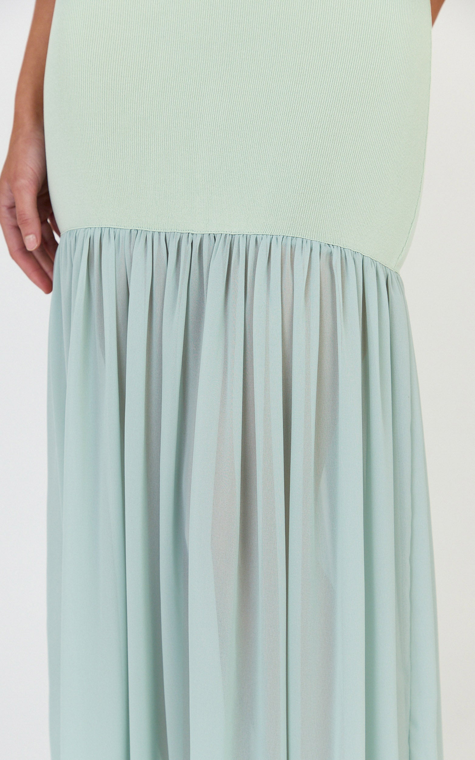 Barbara Maxi Dress - Halter Scoop Neck Contrast Georgette Dress in Sage - View 6