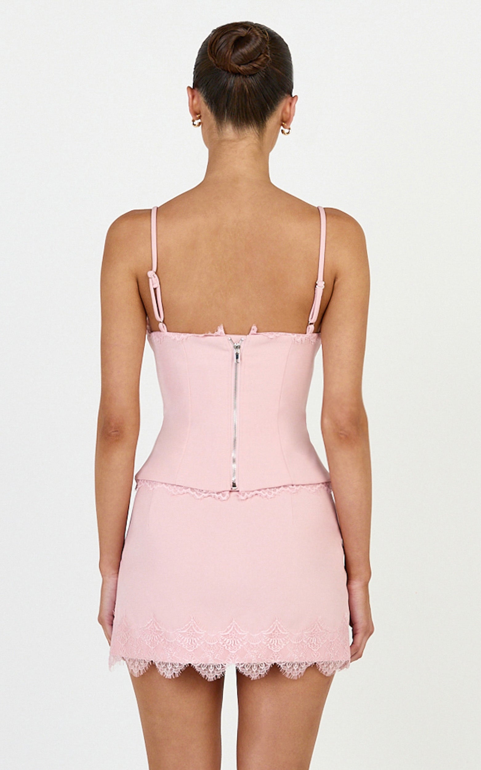 Primrose Mini Skirt - Side Split Lace Insert Slip Skirt in Pink - View 5
