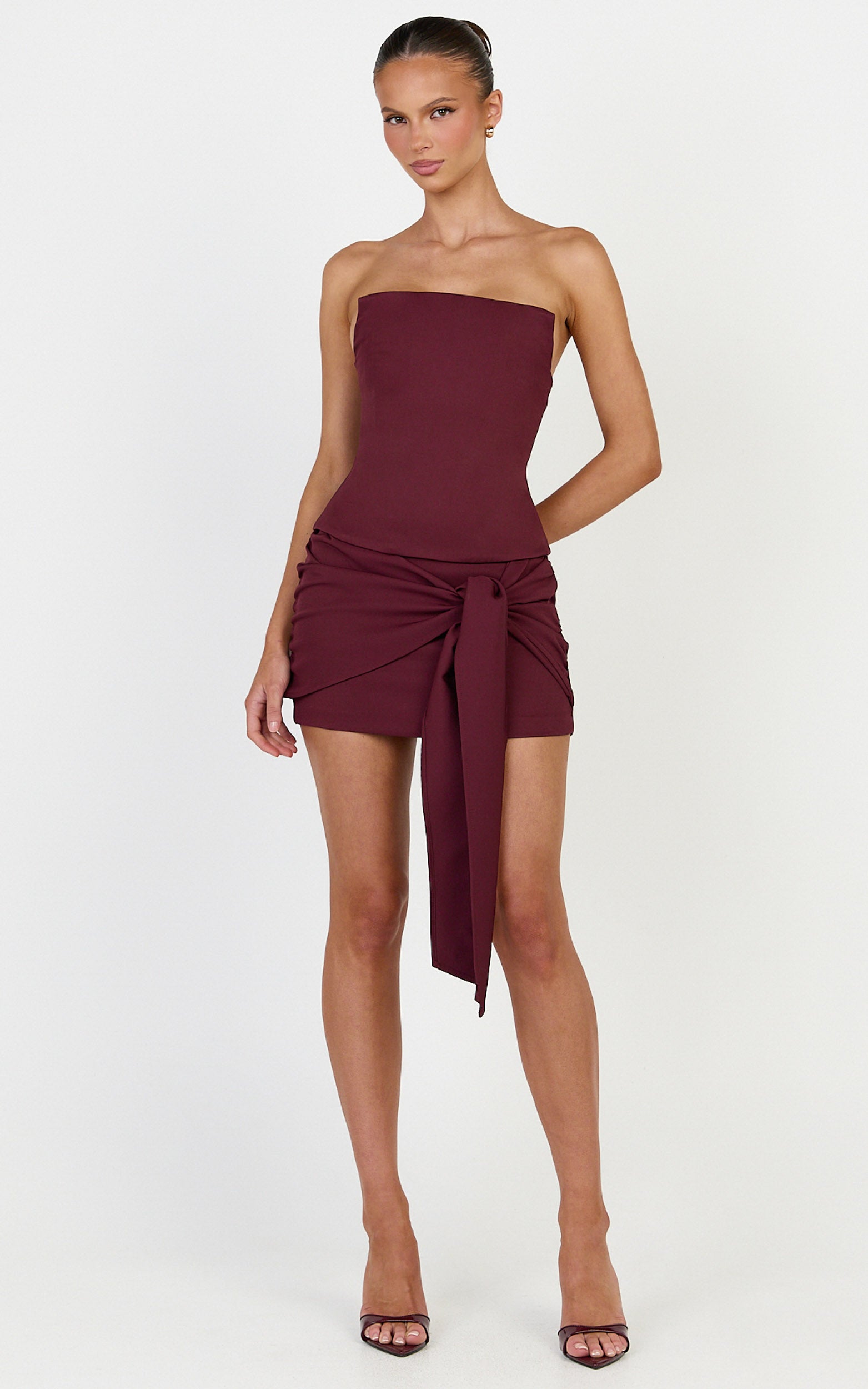 Gigi Top - Strapless Square Neck Corset Top in Wine - View 3