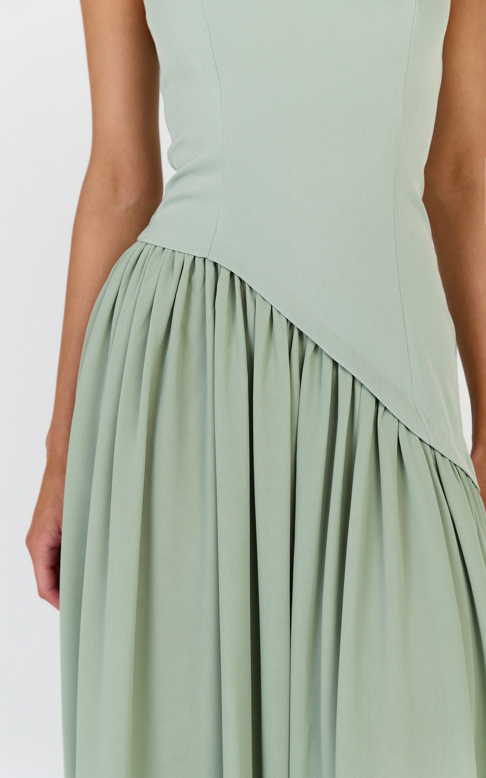 Calla Maxi Dress - Halter Neck Asymmetric Dropped Waist Dress in Sage - View 7