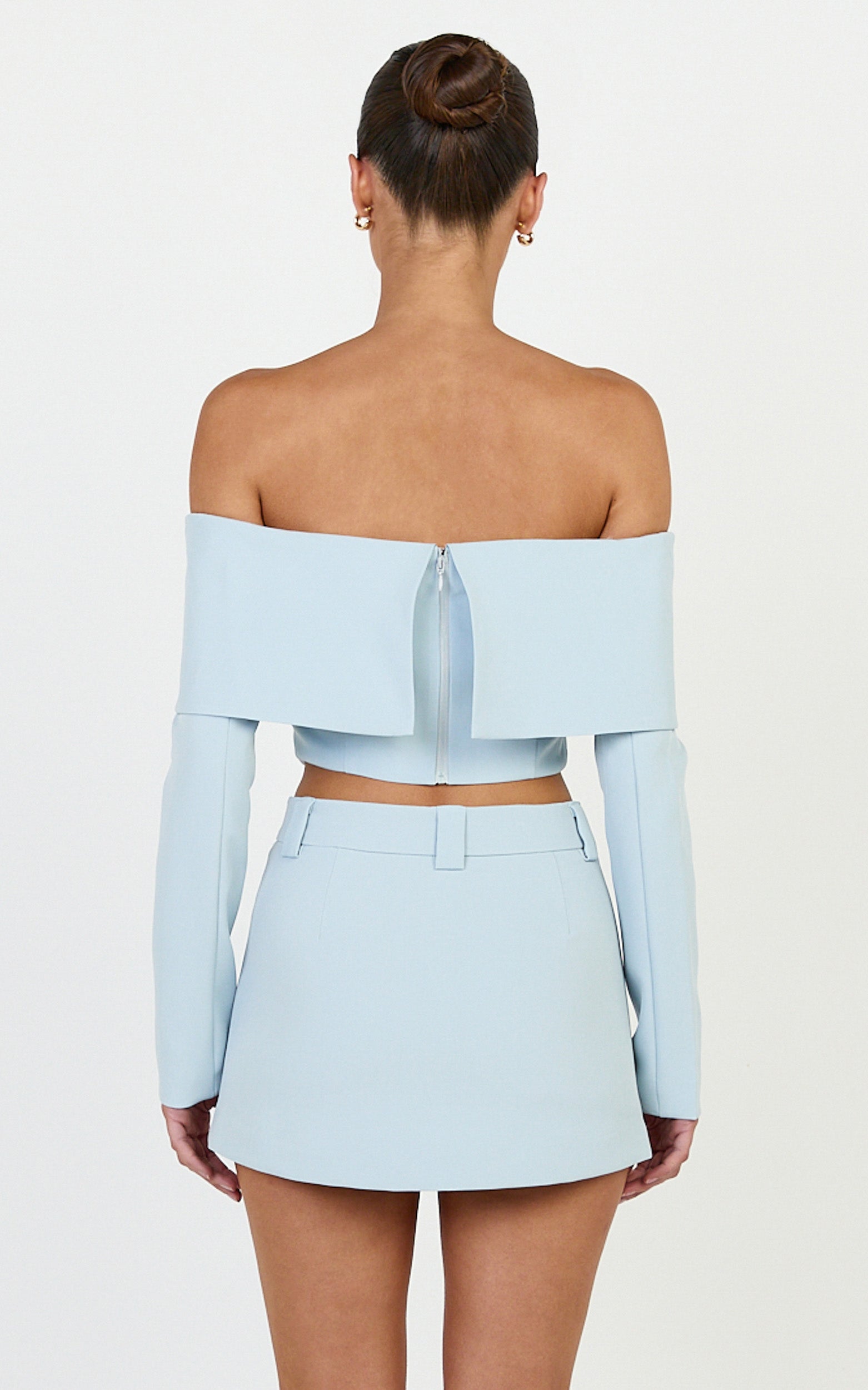 Ursula Mini Skirt - Structured Tailored Skirt in Baby Blue - View 5