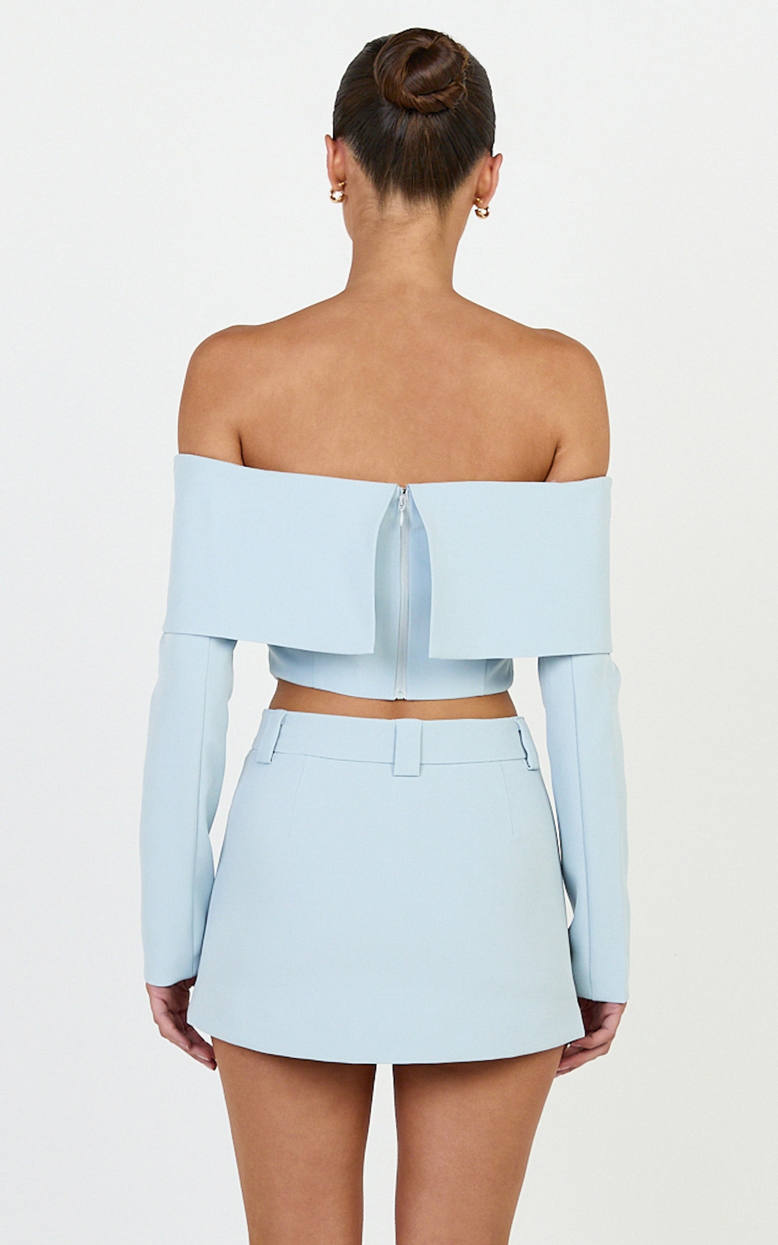 Ursula Top - Long Sleeve Off Shoulder Cropped Top in Baby Blue - View 5