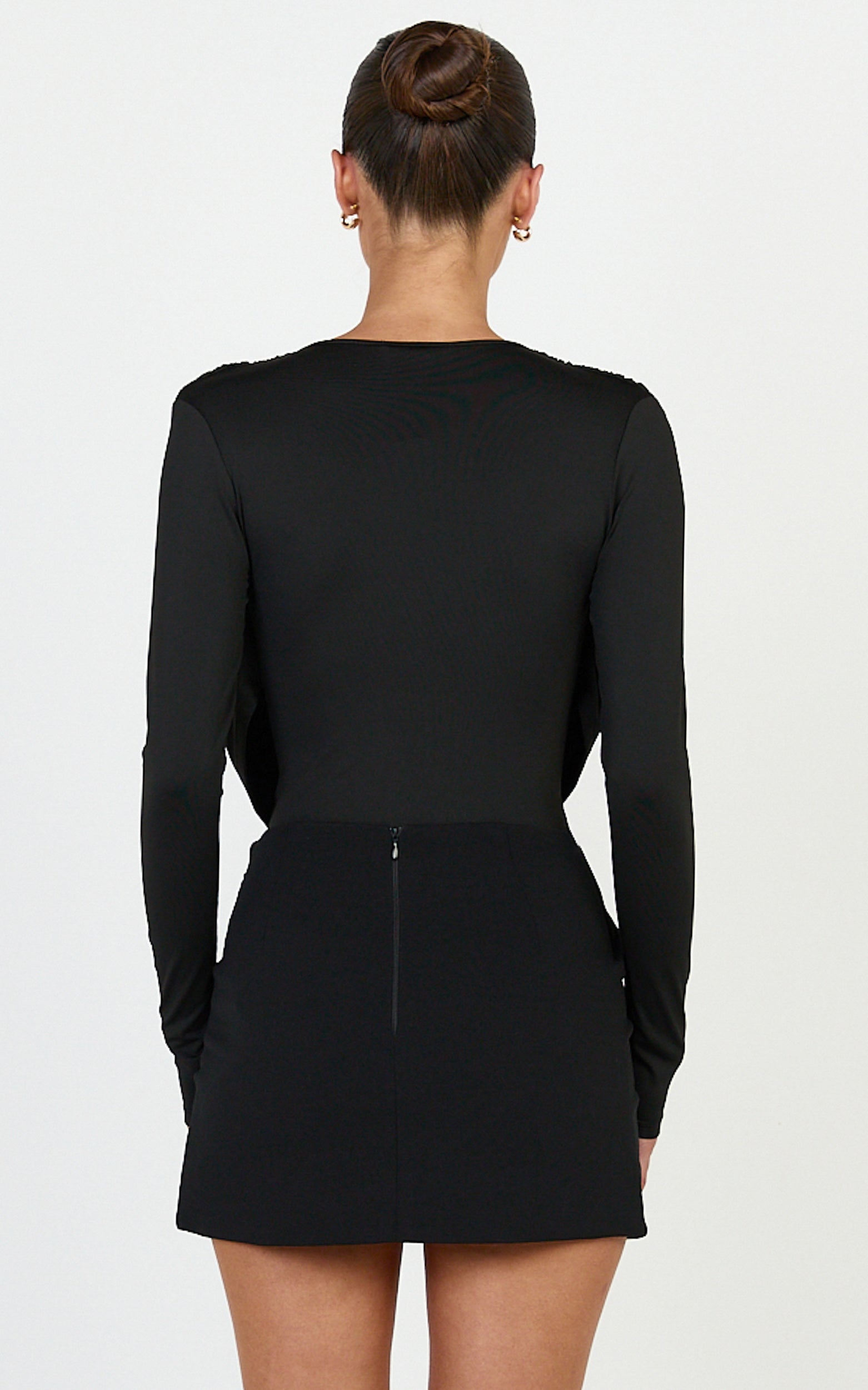 Cosette Mini Skirt - Mid Rise Wrap Detail Fitted Skirt in Black - View 8