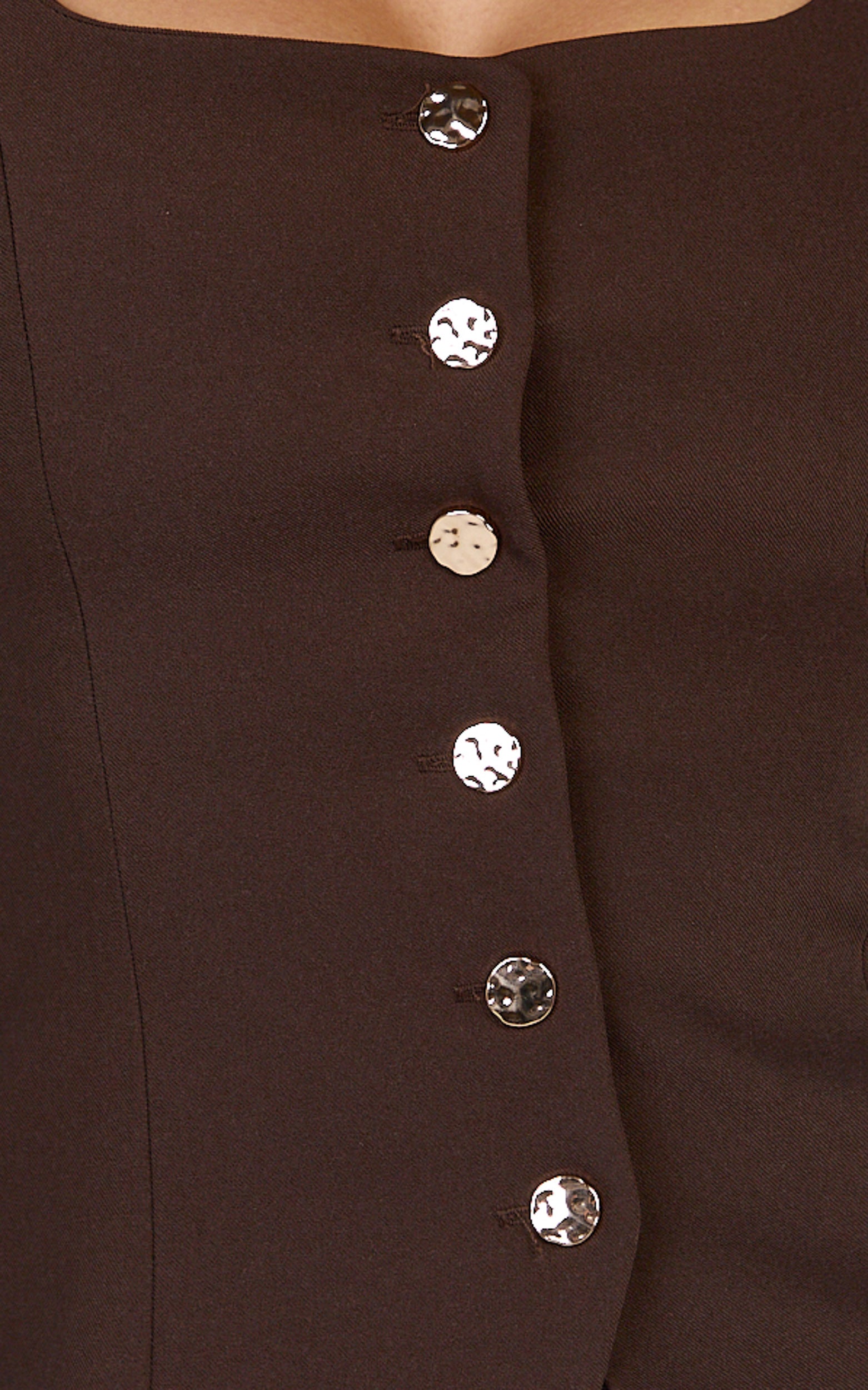 Rae Two Piece Set - Long Sleeve Button Down Tailored Top and Mini Skirt Set in Chocolate - View 6