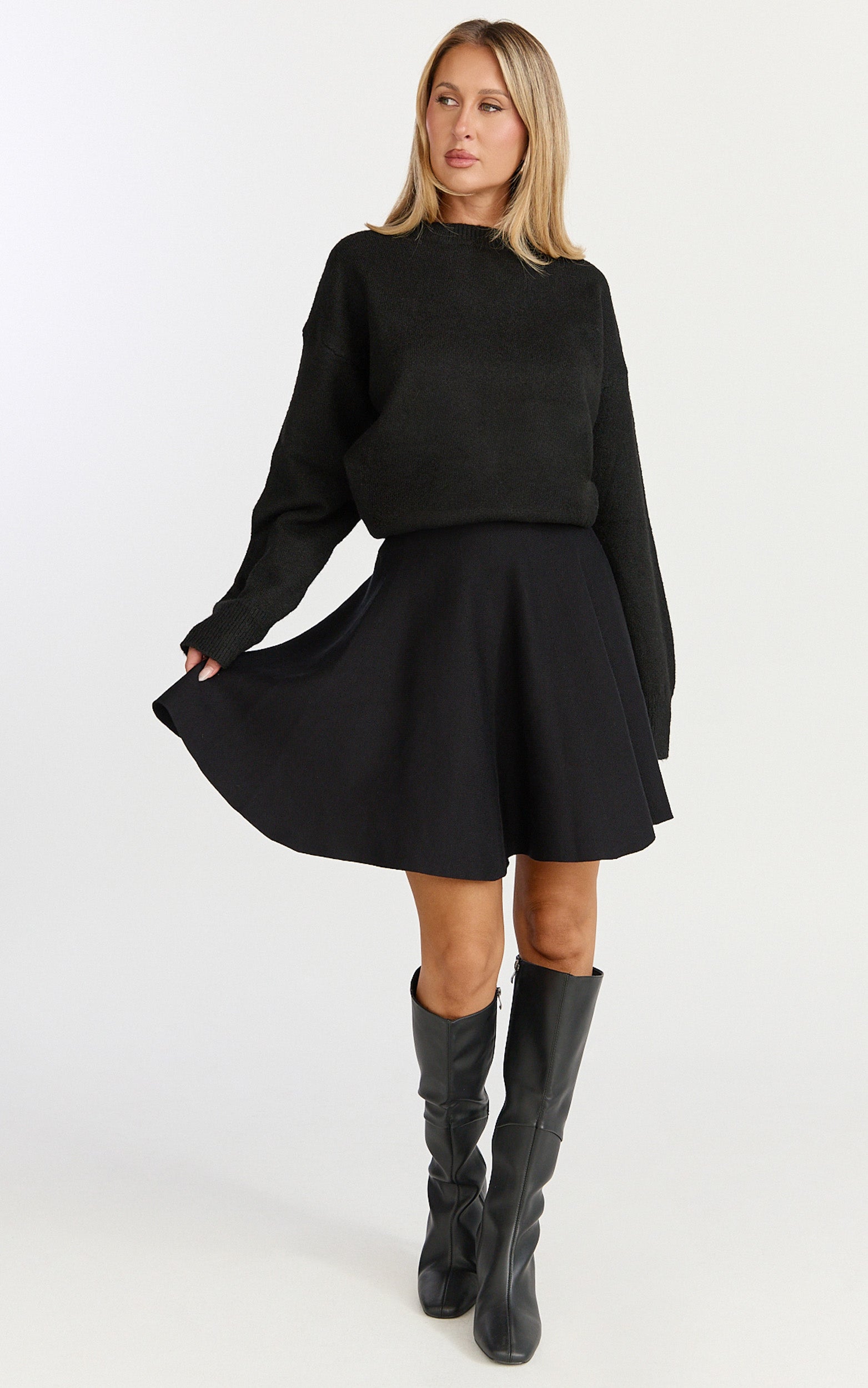 Farrah Mini Skirt - High Waisted A Line Skirt in Black - View 4